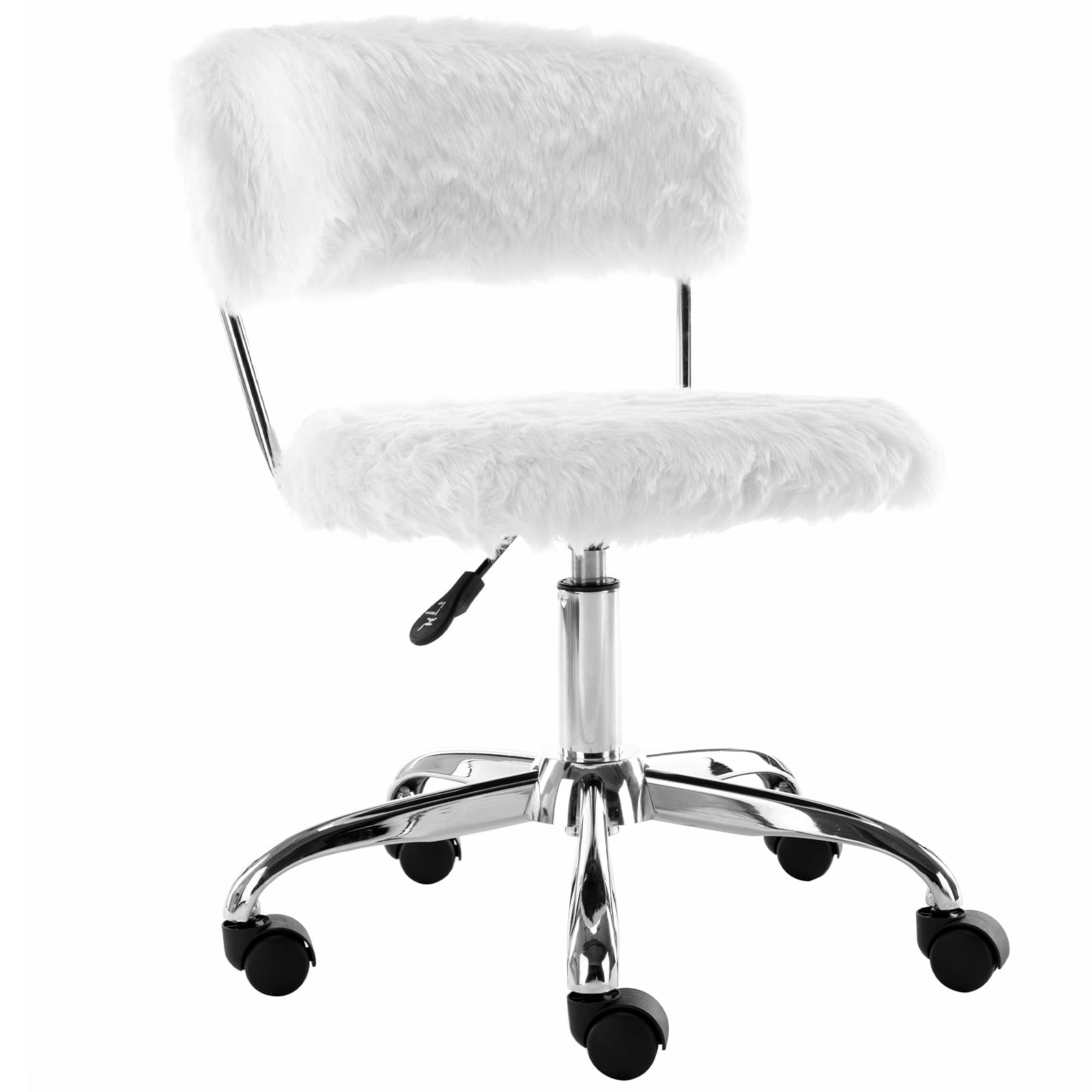 Chairus Home Office Chair - Faux Fur Upholstered Modern Task Chair with Height Adjustment, White - Perfect for Office, Bedroom, Reception & Vanity Areas