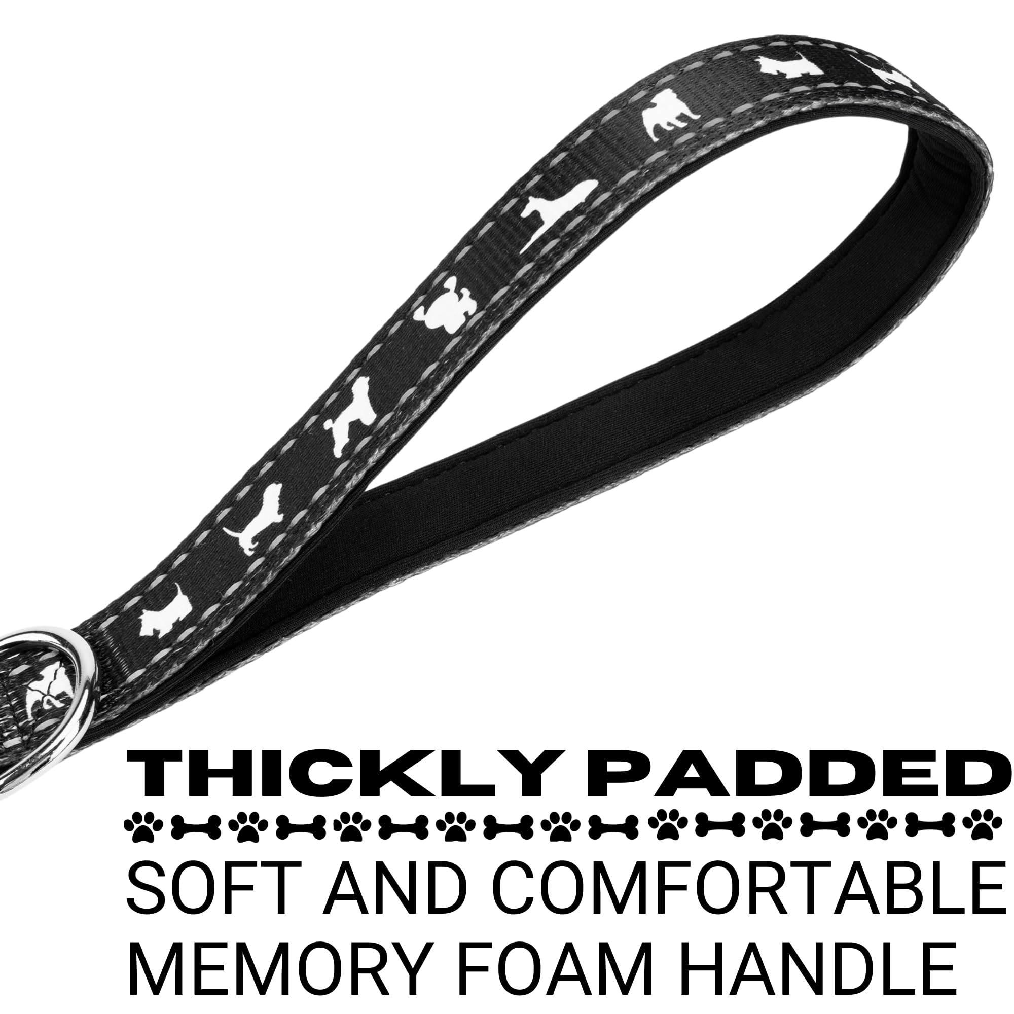 EcoBark Reflective Dog Leash - Soft Padded Handle Training Leash for Small Medium Large Dogs | Heavy Duty Durable for Walking Running & Outdoor Adventures (Black)