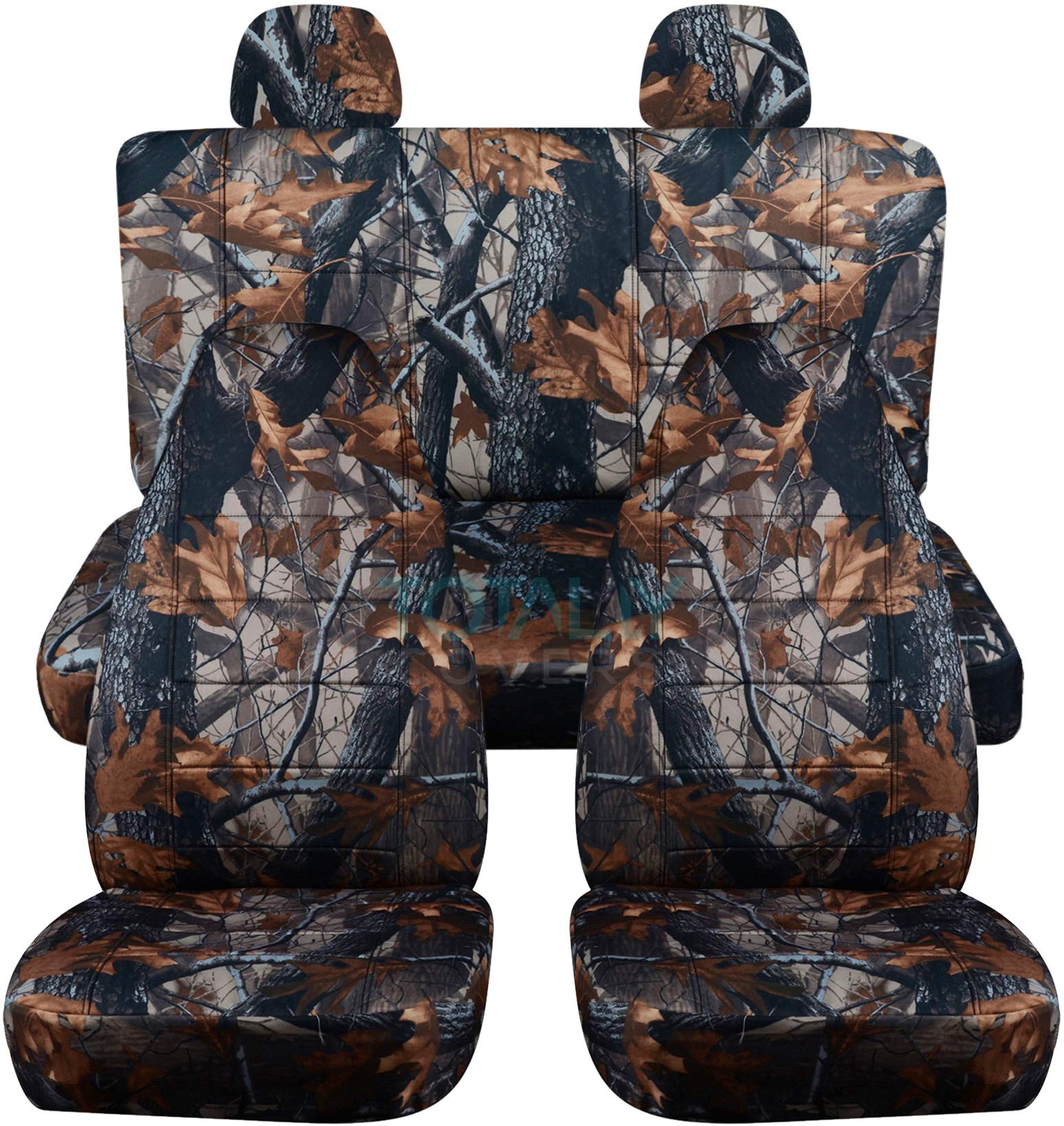 Camouflage Car Seat Covers Full Set with 2 Rear Headrest Covers - Gray Tree Camo Pattern | Universal Fit for Cars, Trucks, Vans, RVs & SUVs | 22 Design Options | Perfect for Hunting, Outdoor Adventures & Vehicle Protection