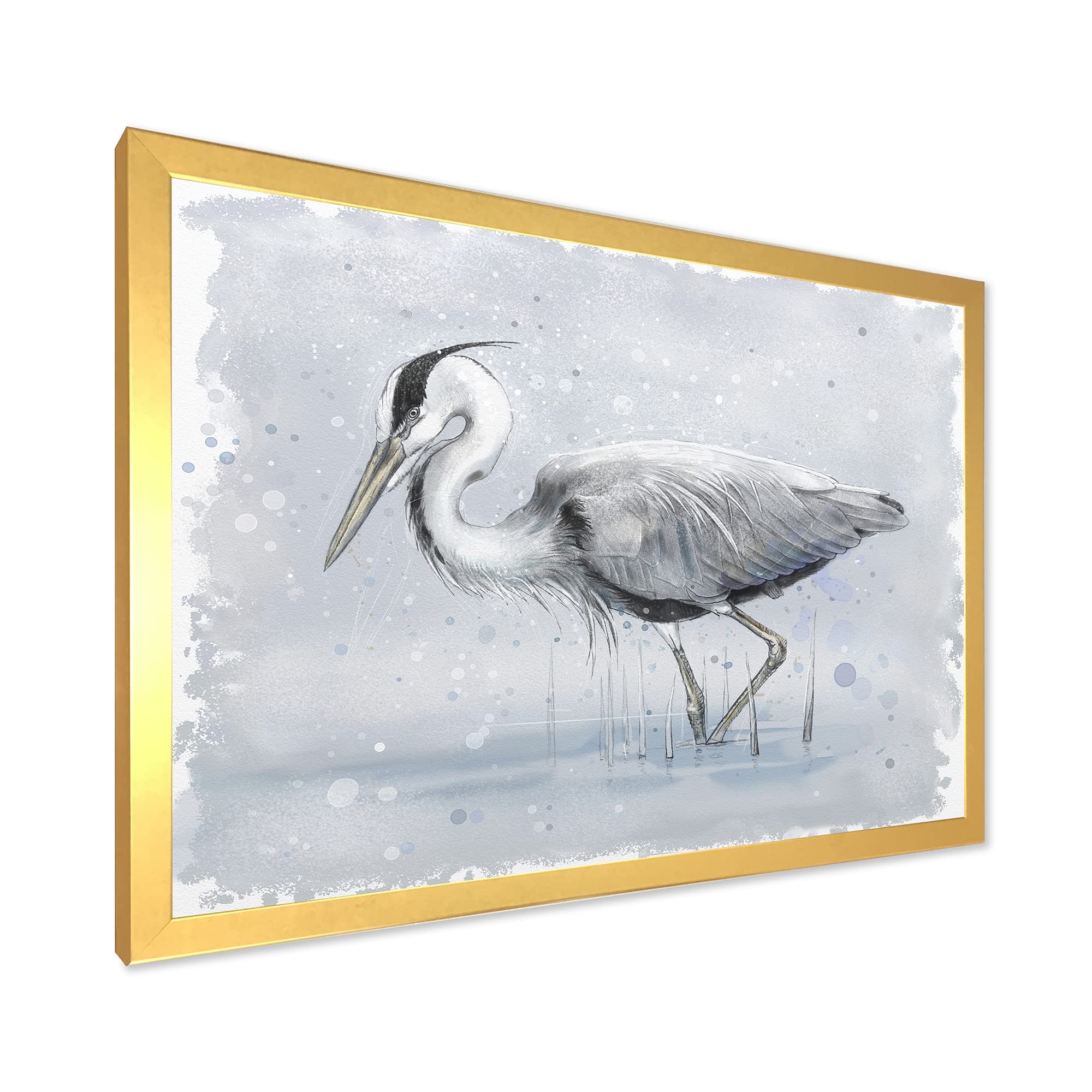 DesignQ Grey Heron Bird Farmhouse Framed Wall Art - Handmade Canvas Painting for Living Room, Bedroom & Office Decor - Nature Inspired Home Wall Decor