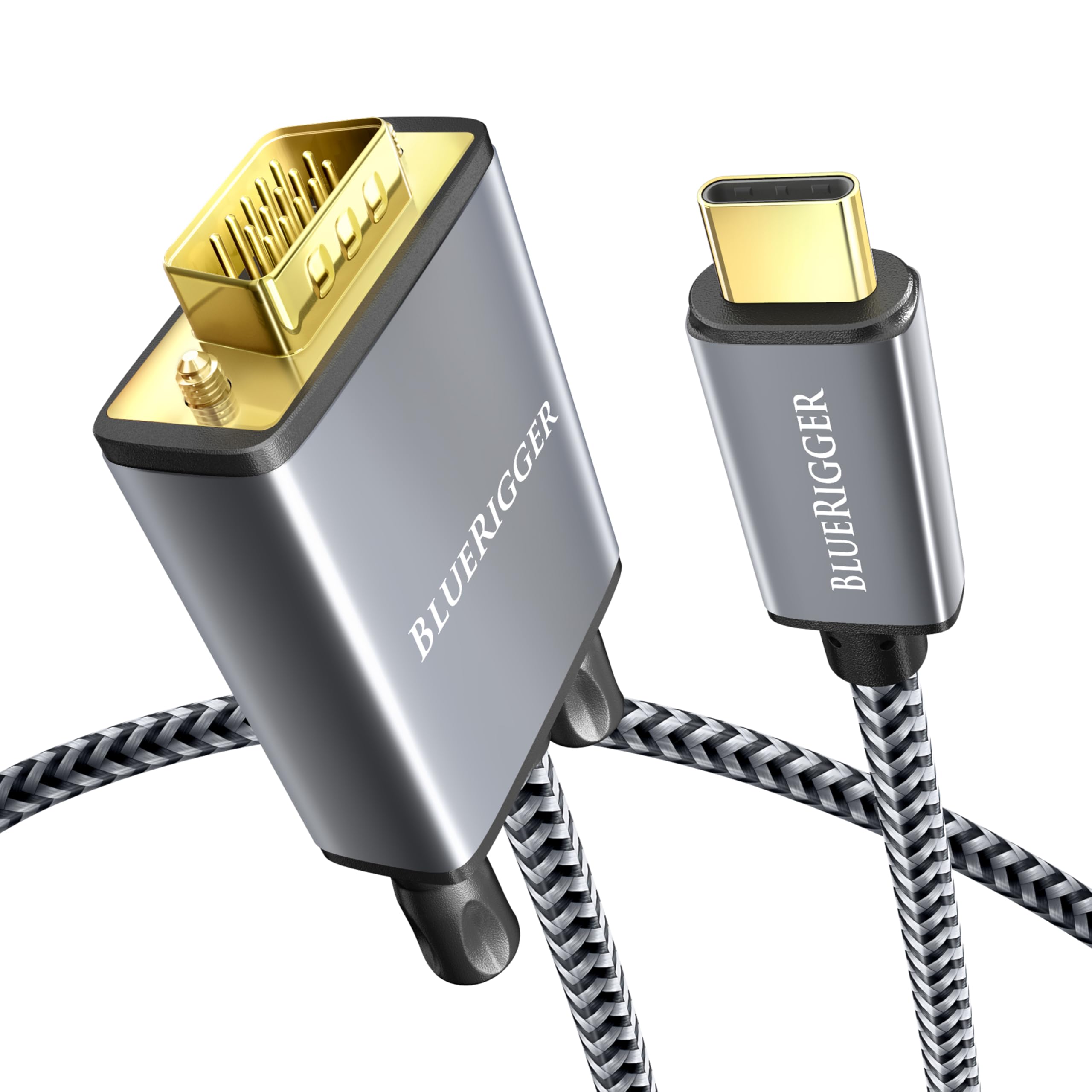 BlueRigger USB C to VGA Cable 10FT - 4K Ready Type C to VGA Adapter for Laptop, Phone, Tablet - Thunderbolt 3/4 & USB 3.1 Compatible - Ideal for Home Office, Presentations, and Multi-Monitor Setups