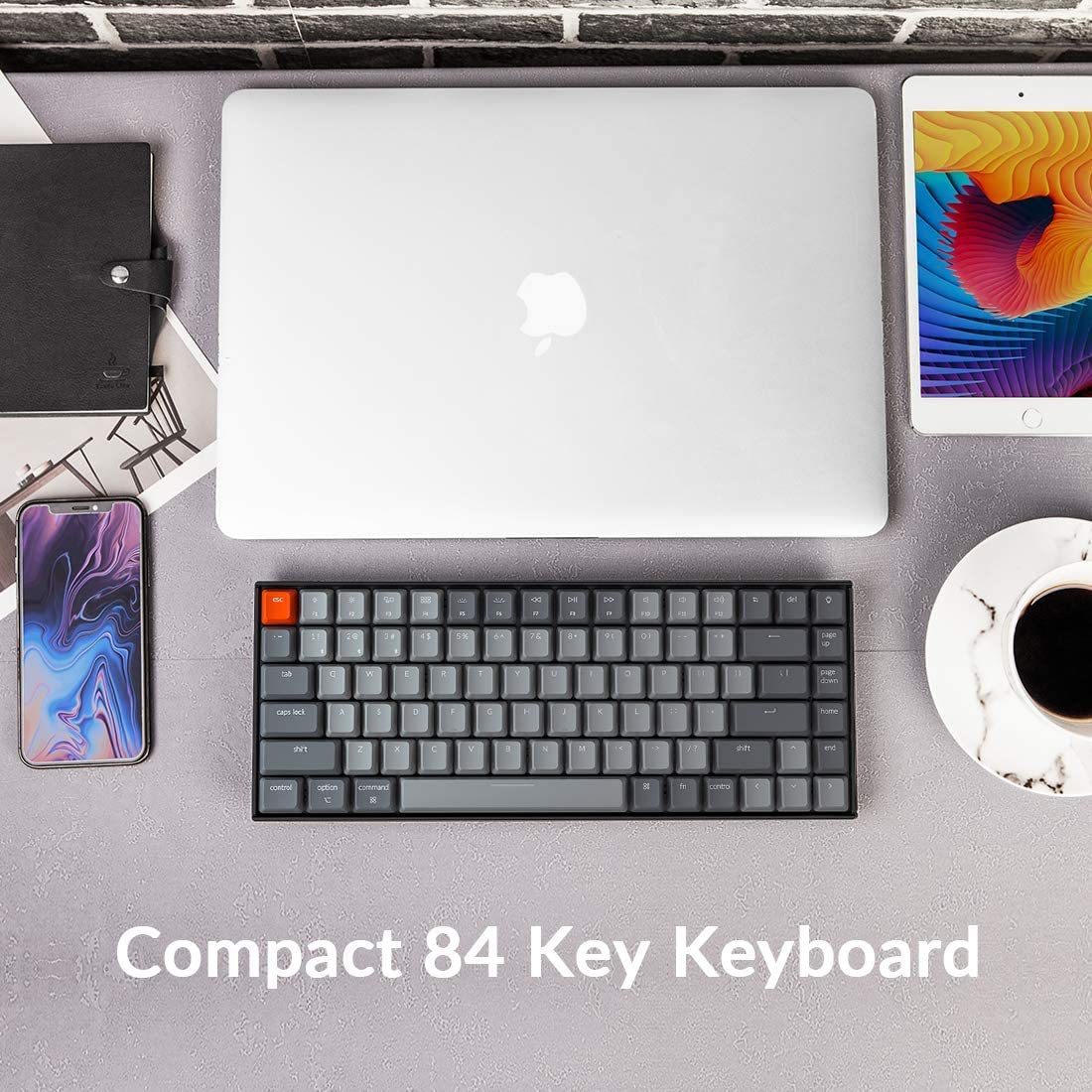 Keychron K2 Wireless Bluetooth/USB Wired 84-Key Compact Mechanical Gaming Keyboard - Gateron G Pro Brown Switches, White LED Backlight, N-Key Rollover for Mac & Windows (Plastic Frame, Version 2) - Perfect for Office Work, Gaming & Programming