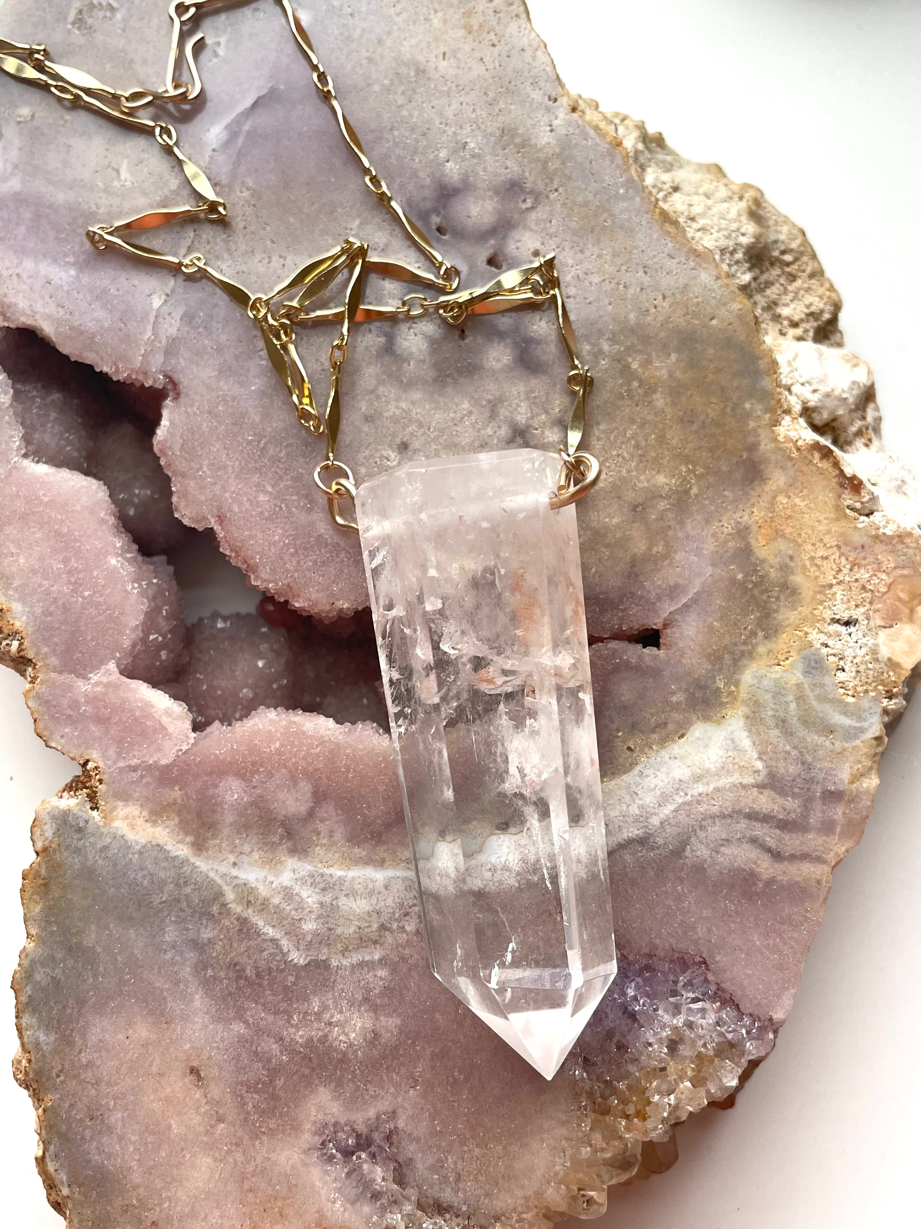 Extra Large Chunky Clear Quartz Tower Necklace - 14kt Gold Filled Pendant for Women | Healing Crystal Jewelry for Meditation, Yoga & Spiritual Gifts