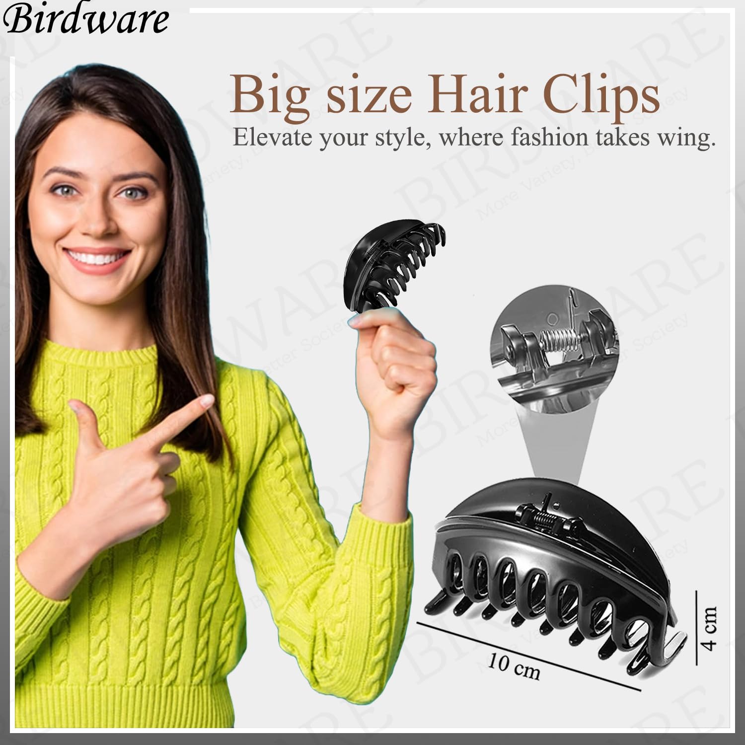 BIRDWARE Large Acrylic Hair Claw Clips for Women & Girls - 3 Pack Multi Color Stone Butterfly Hair Clips - Strong Hold Hair Accessories for Ponytail, Bun & Updo Hairstyles