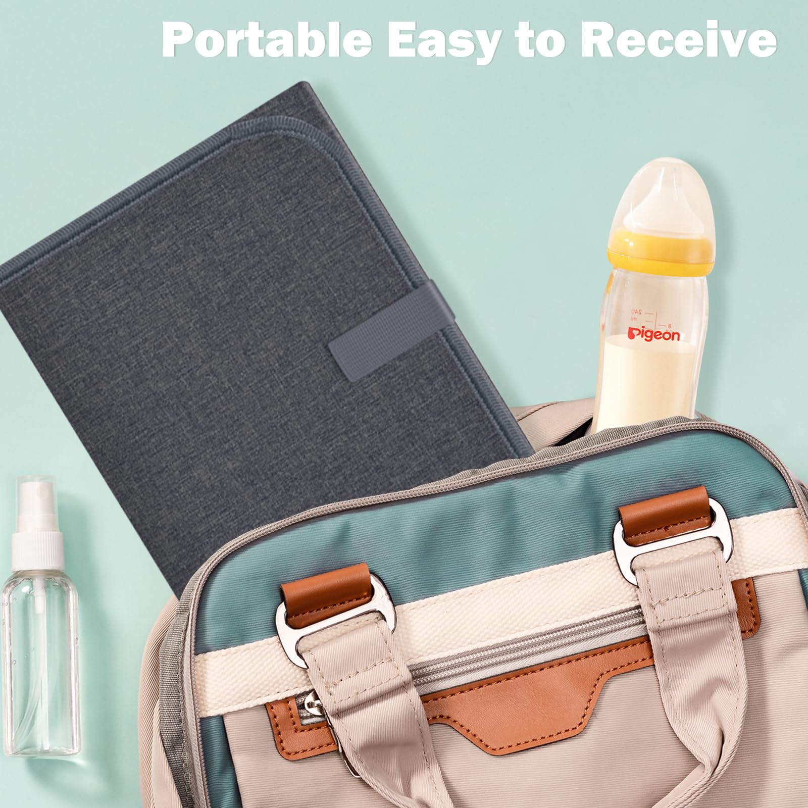 Portable Baby Diaper Changing Pad - Foldable Travel Changing Mat with Built-in Pillow, Waterproof & Compact for Newborns - Perfect for On-the-Go Parents, Nursery, and Baby Showers (Grey)