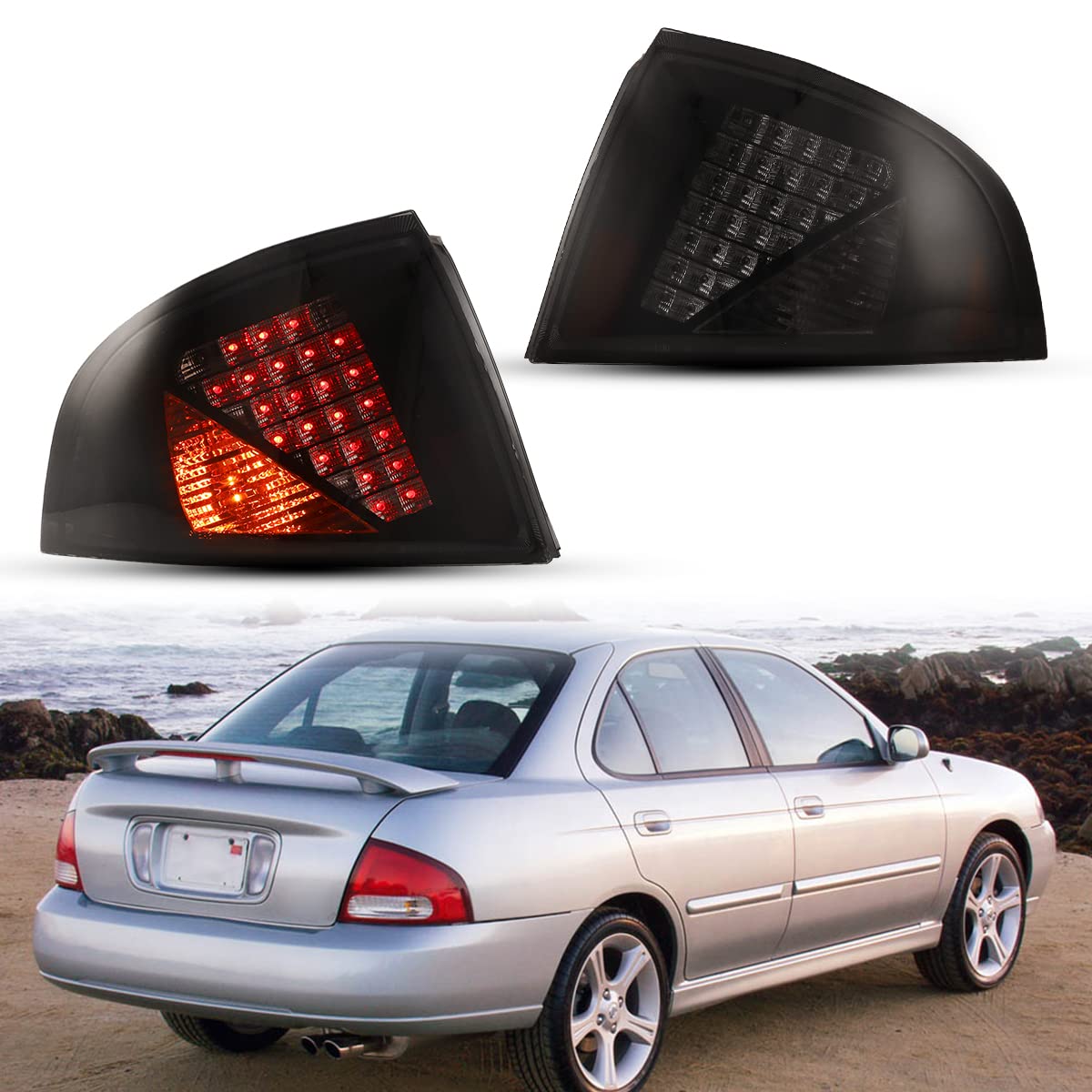 Nixon Offroad LED Tail Lights for Nissan Sentra 2000-2003 - Matte Black Housing with Smoke Lens - Direct Replacement Rear Lamps Assembly (1 Pair) - Perfect for Off-Roading, Night Driving & Car Customization
