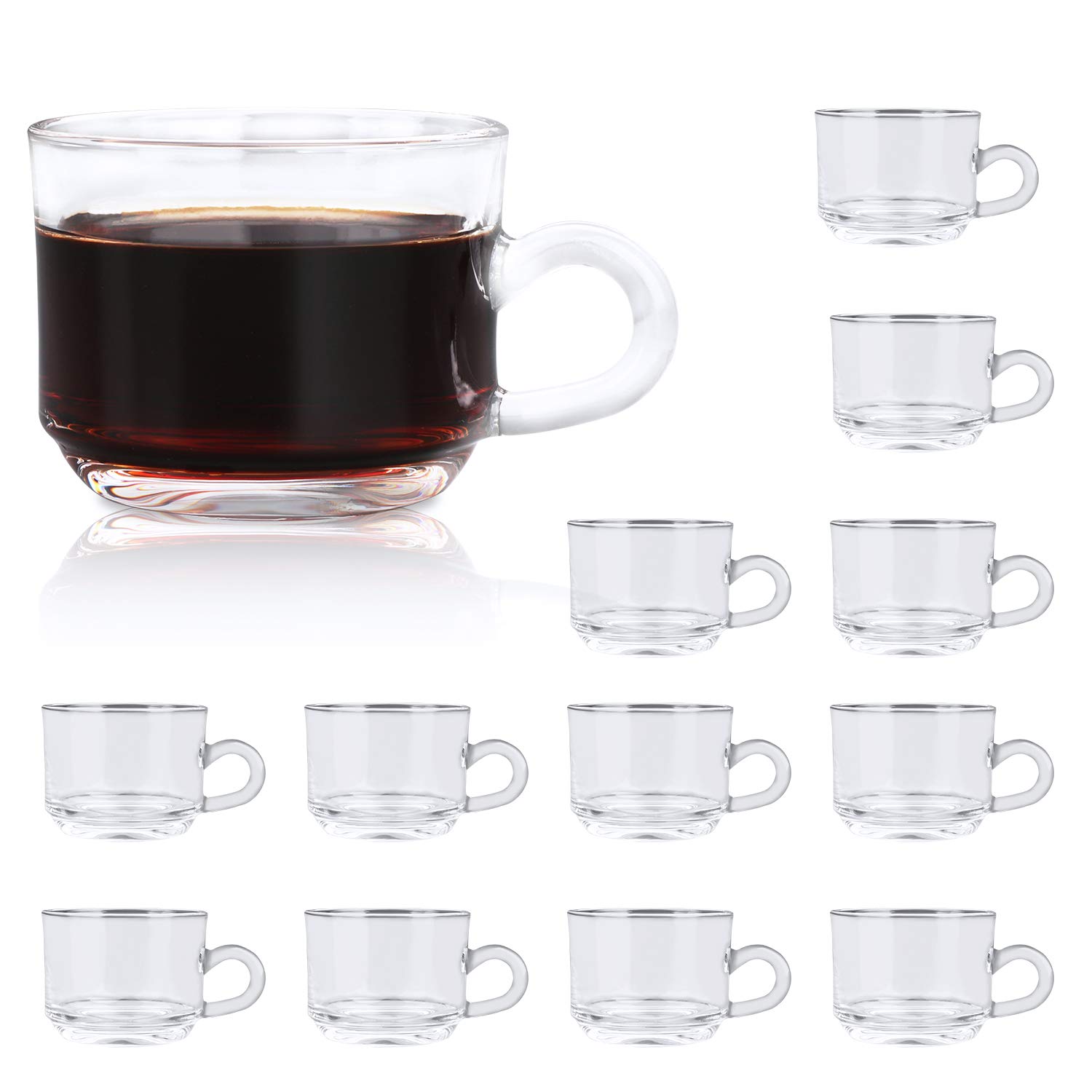 QAPPDA 6 oz Clear Glass Coffee Mug with Handle - Set of 12, Warm Beverage Cups for Tea, Latte & Cappuccino - Perfect for Home, Office & Cafe Use