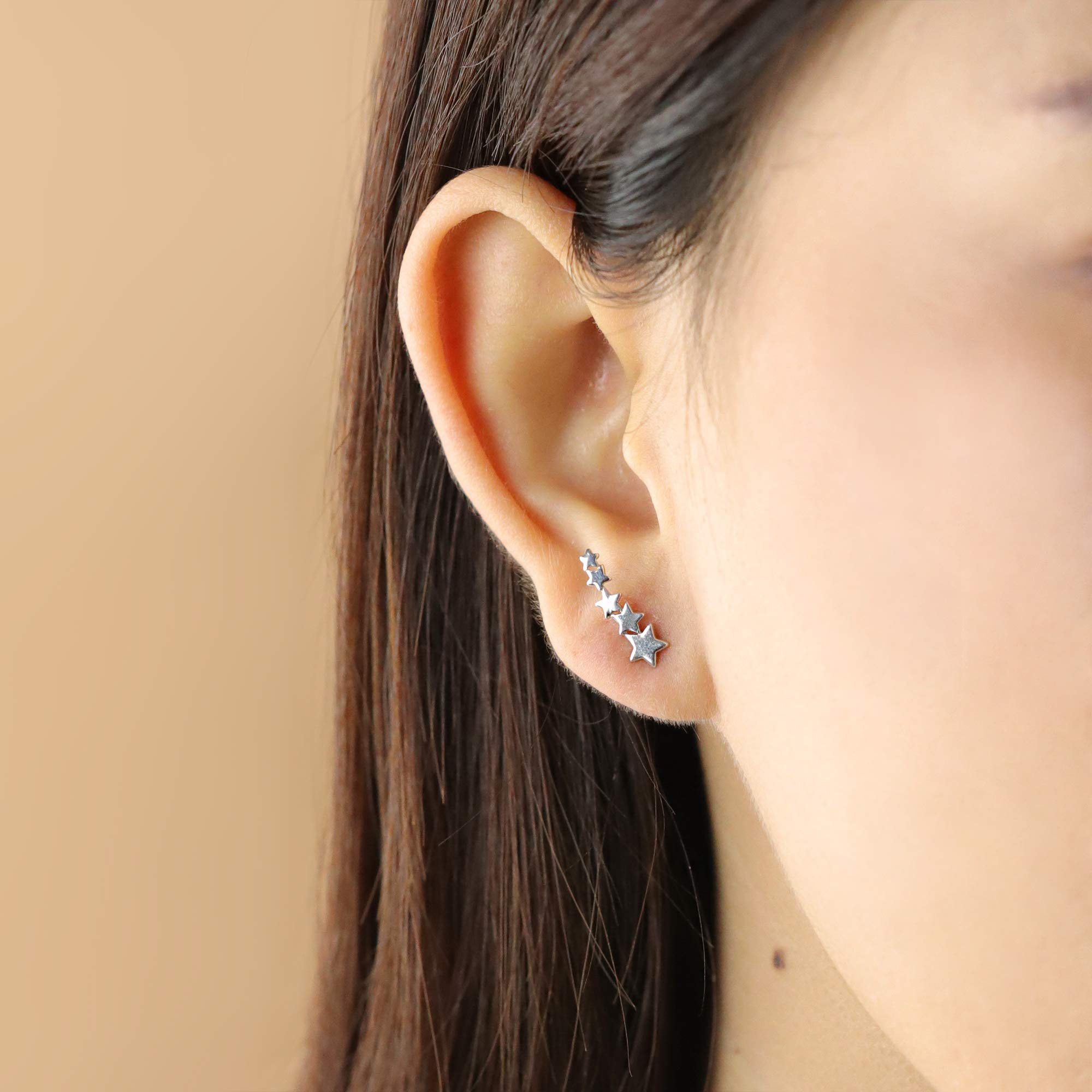 Boma Jewelry Sterling Silver Star Ear Crawler Earrings – Dainty & Elegant Hoop Earrings for Women | Perfect for Parties, Date Nights & Everyday Wear