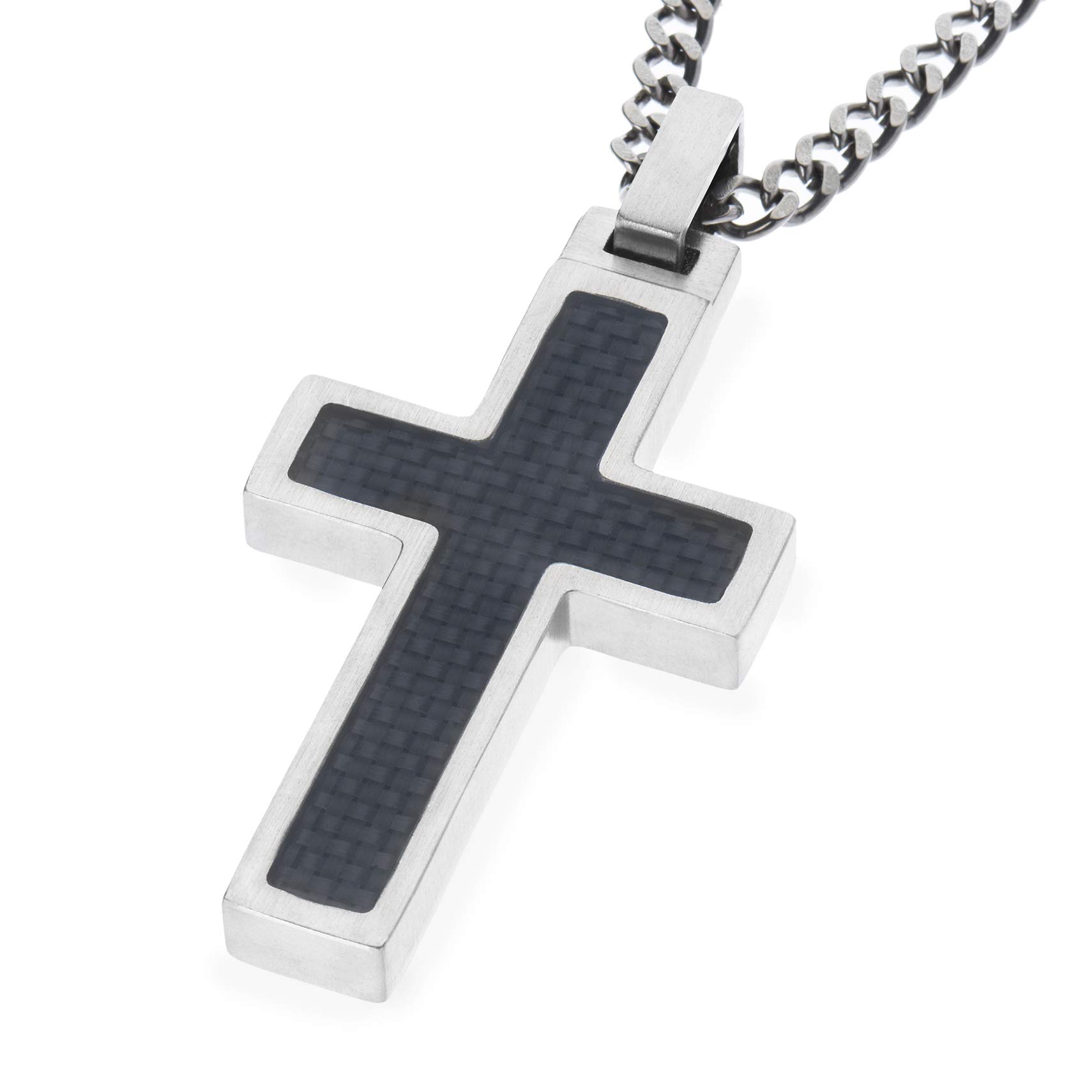 GESTALT Titanium Cross Necklace with Black Carbon Fiber Inlay - Stylish Religious Jewelry for Men & Women - Perfect for Gifts, Weddings, and Everyday Wear