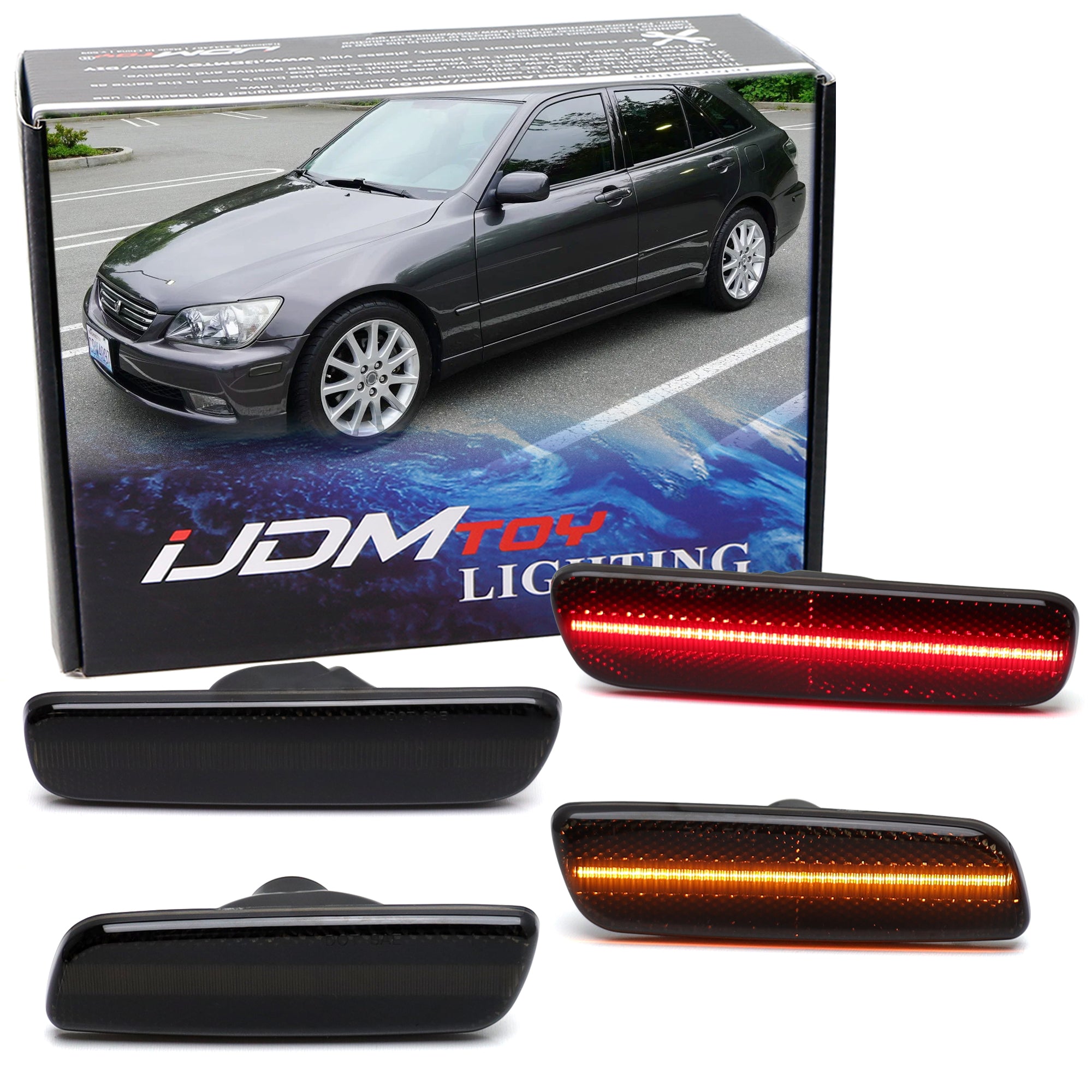 4-Piece Smoked Lens Amber/Red LED Front & Rear Side Markers for 2001-2005 Lexus IS300 - Upgrade Your Car's Style & Visibility for Night Driving & Custom Look