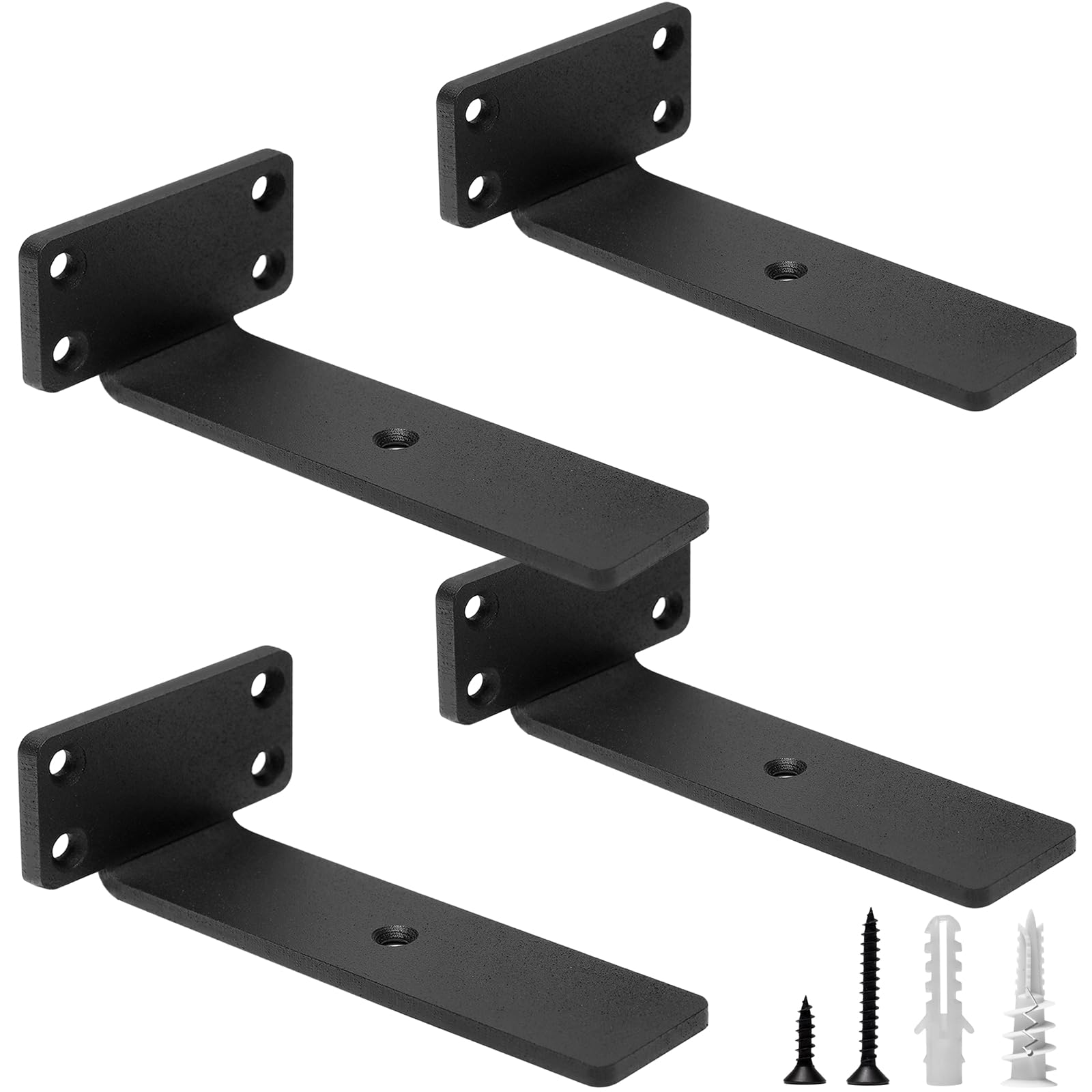 Heavy Duty Floating Shelf Brackets 6-Inch (1/5'' Thick) - Hidden Shelves Hardware, Cast Iron L Brackets - Rustic Industrial Black Metal Wall Shelving Supports (4 Pack) - Perfect for Living Room, Kitchen & Bathroom Storage