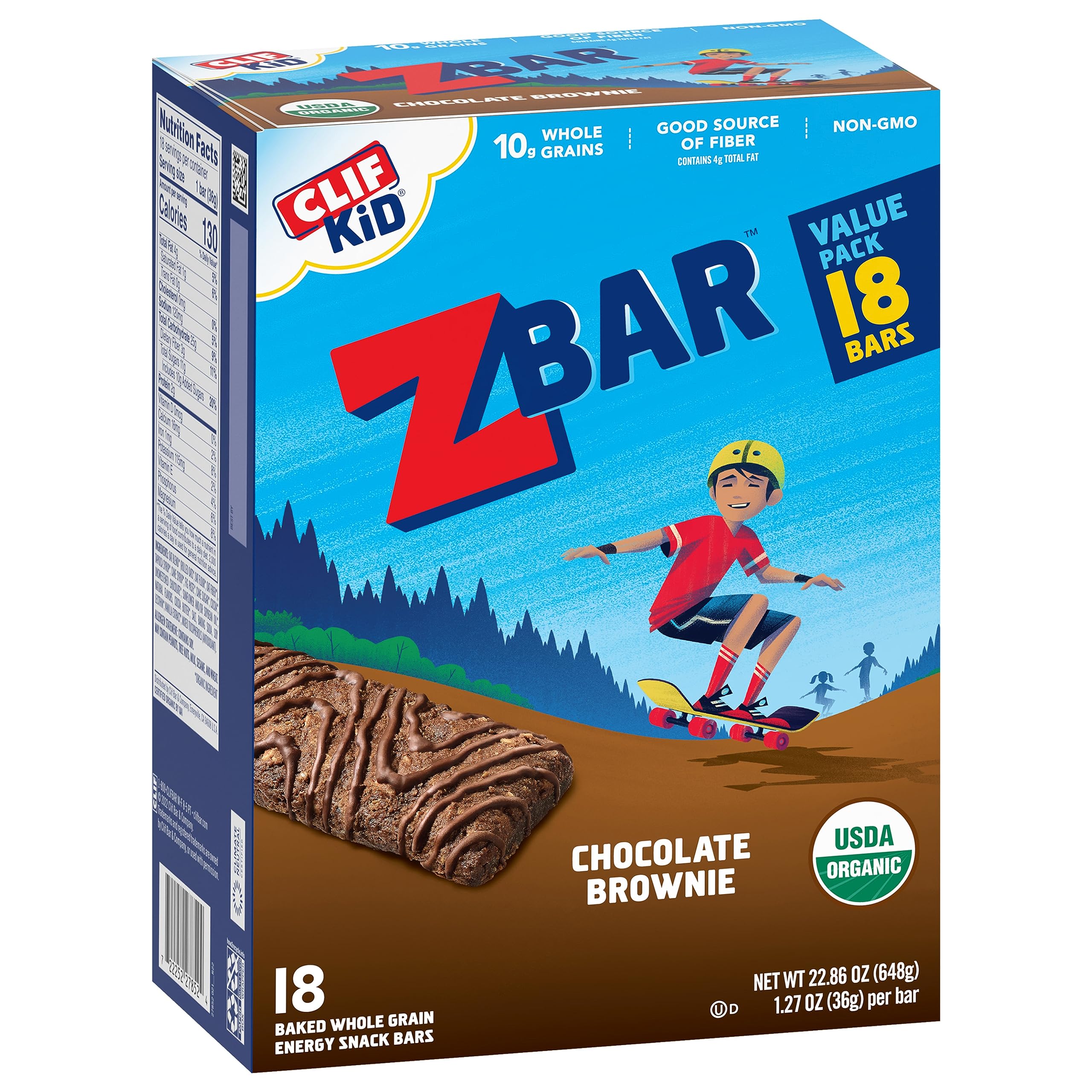 CLIF Kid Zbar Chocolate Brownie - Organic Whole Grain Snack Bars for Kids Lunch & Outdoors