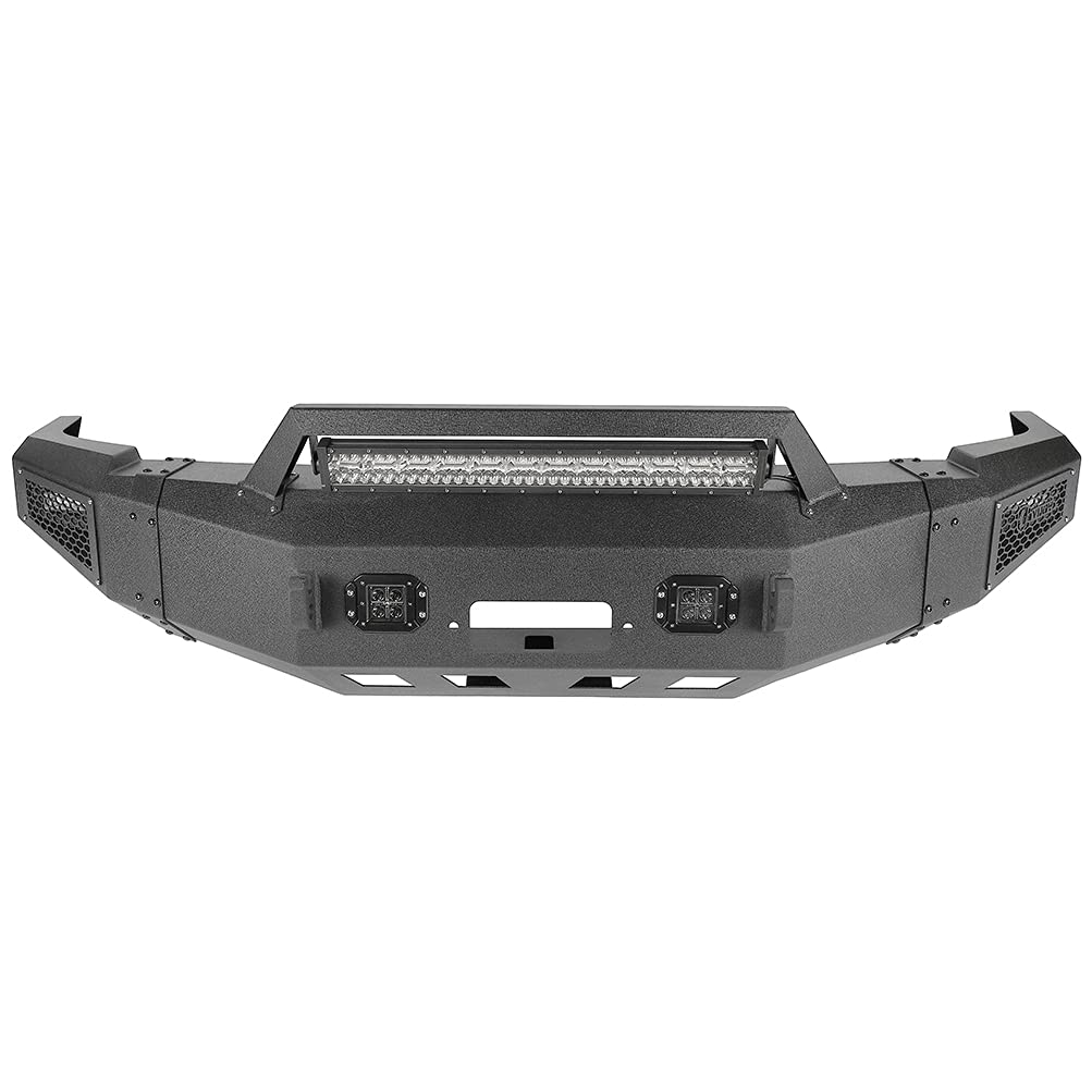 ROADFAR Heavy Duty Front Bumper with Winch Plate & D-Ring & LED Lights for 2010-2018 Dodge Ram 2500 3500 - Off-Road Protection & Truck Accessories for Adventure & Towing