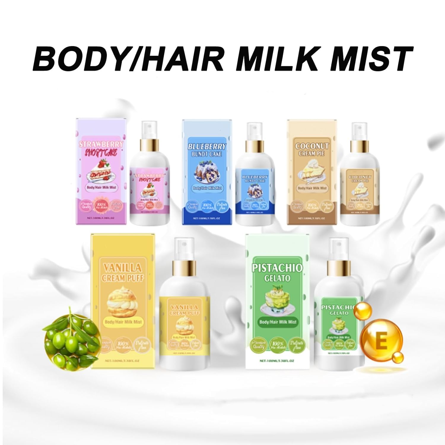 Vanilla Cream Puff Body & Hair Milk Mist - Long-Lasting Fragrance Spray for Women & Men, 3.38 Fl.Oz | Sweet Vanilla & Strawberry Cake Scent | Hydrating Body & Hair Perfume for Daily Use, Date Nights & Special Occasions