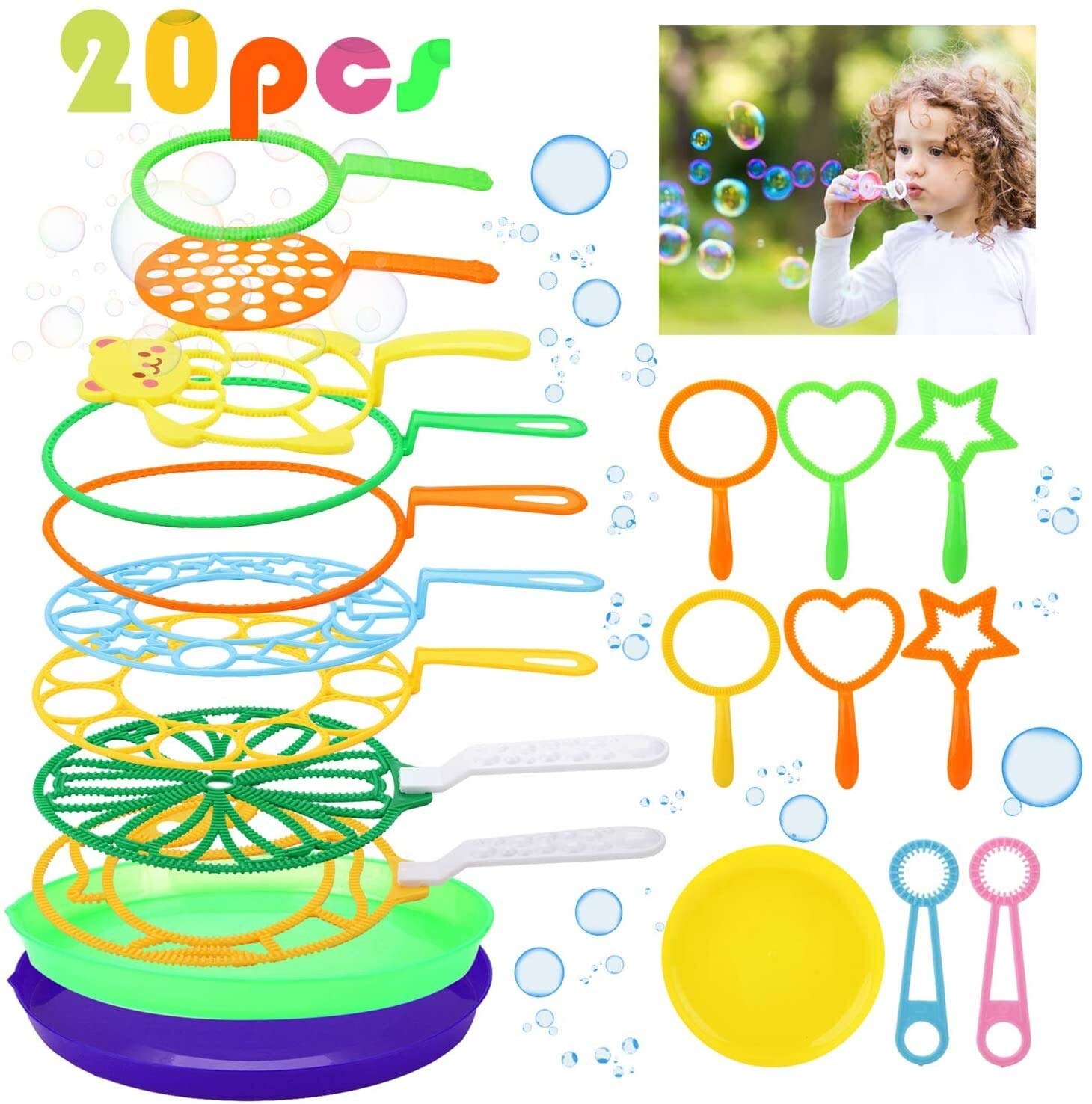 Premium Big Bubble Wands Set - 50-Piece Bubble Party Pack for Kids & Adults - Giant Bubble Making Toys for Outdoor Play, Birthday Parties & Summer Fun - Durable Bubble Solution Blowers for All Ages (Assorted Colors)