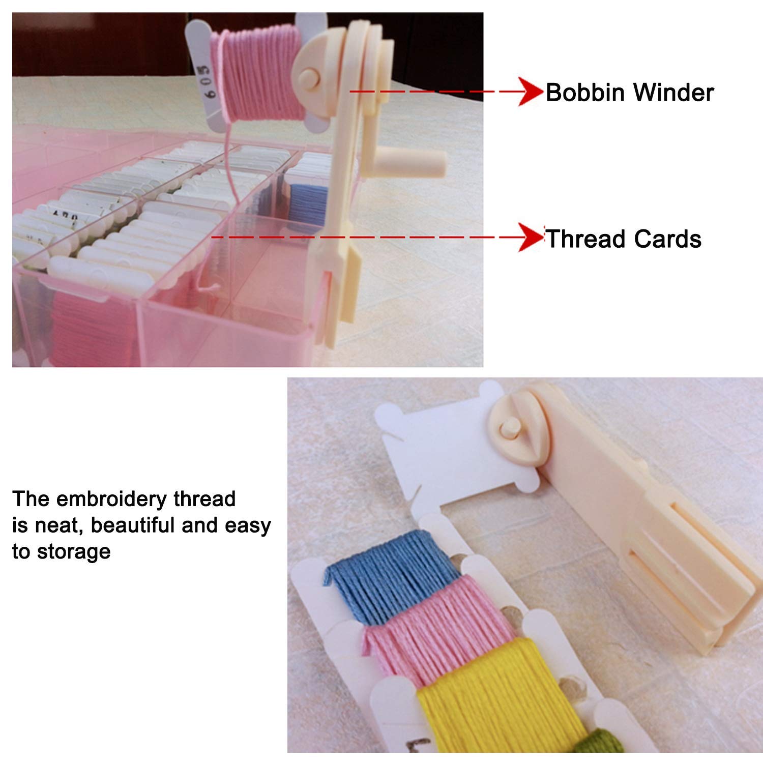Luckkyme 230-Piece Plastic Floss Bobbins with Floss Winder - DIY Embroidery Floss Organizer & Cross-Stitch Thread Holder for Craft Projects - Perfect for Sewing, Knitting, and Needlework - White