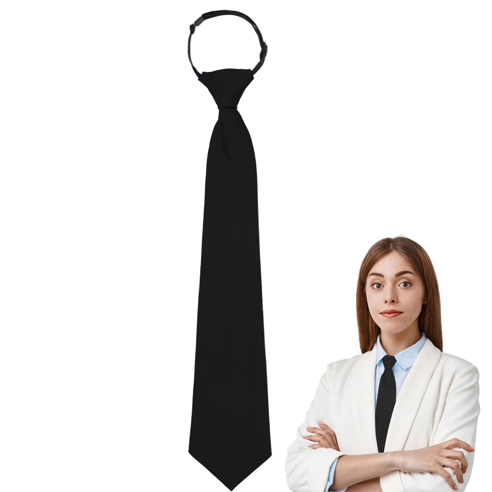 Adjustable Pre-Tied Clip-On Black Tie for Women & Girls - 14