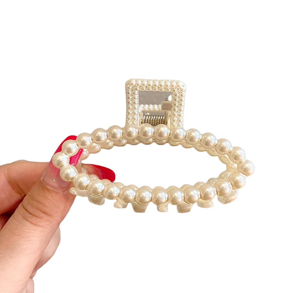 3 PCS Pearl Hair Claw Clips - Champagne Retro Non-Slip Barrettes for Women, Decorative Hair Accessories & Styling Tools (Oval) - Perfect for Weddings, Parties and Everyday Hairstyles