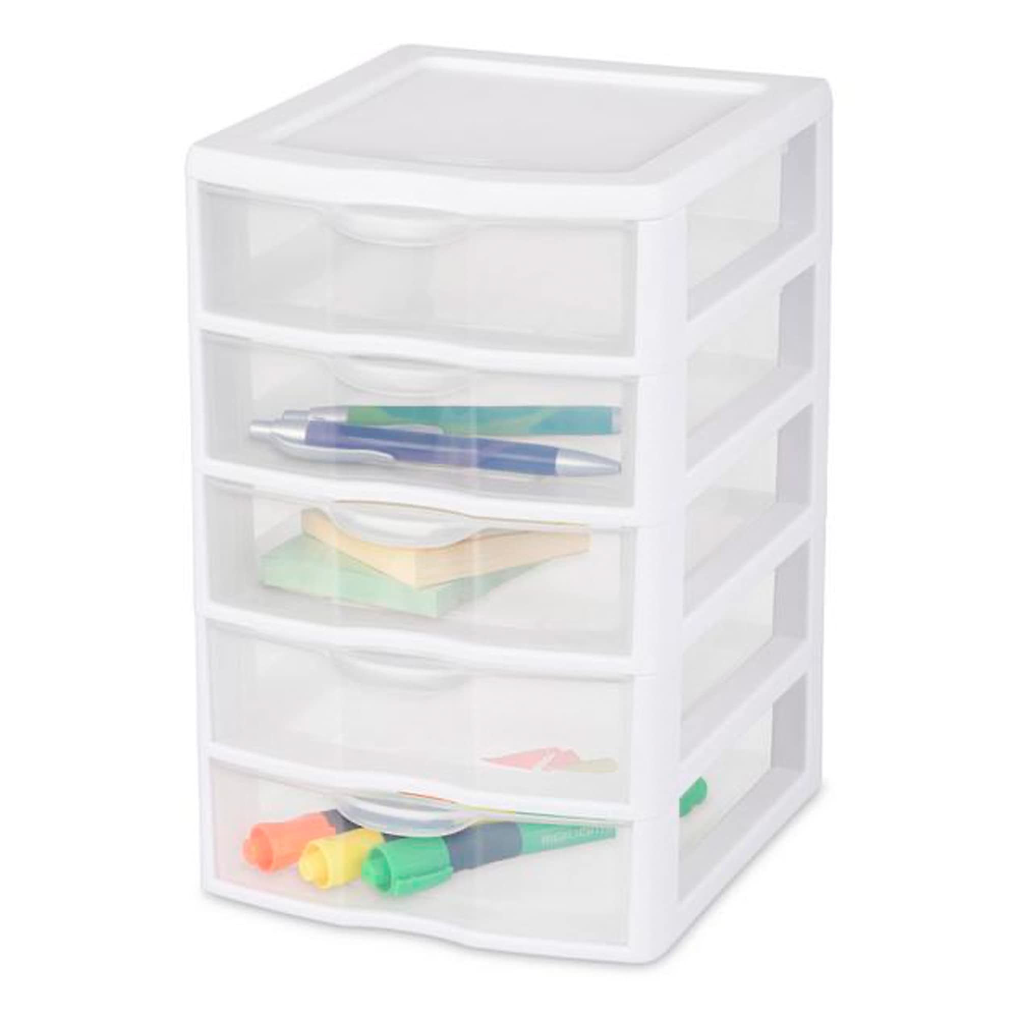 Sterilite Small 5-Drawer Desktop Storage Organizer - White with Clear Drawers (12-Pack) | Compact Tabletop Organizer for Home Office, Bathroom Countertop & Workspace | Perfect for School Supplies, Makeup Storage & Craft Organization