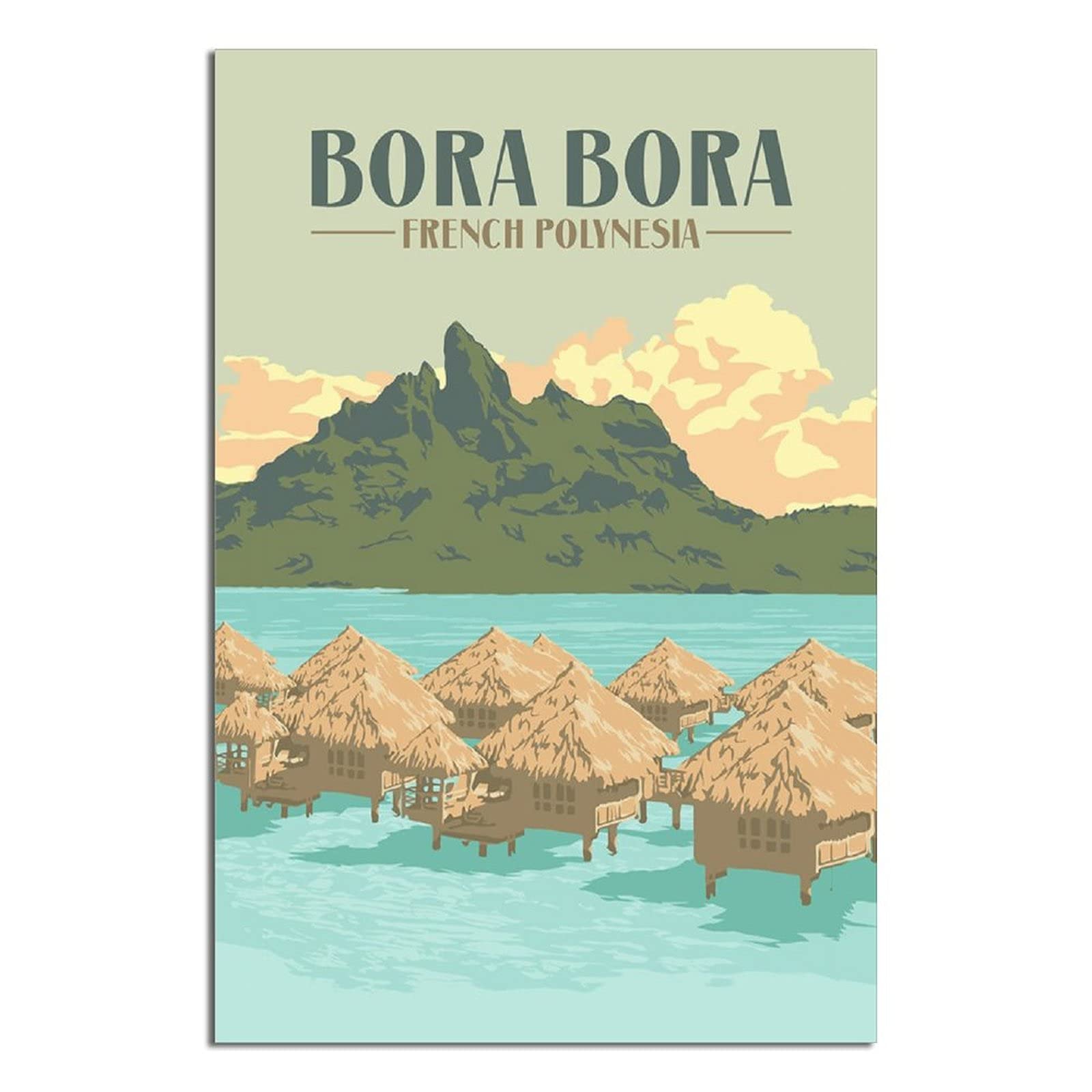 French Polynesia Vintage Travel Posters - Bora Bora Mountain Canvas Art, Modern Wall Decor for Living Room, Bedroom & Office - Perfect Birthday Gift for Travel Lovers & Home Decoration
