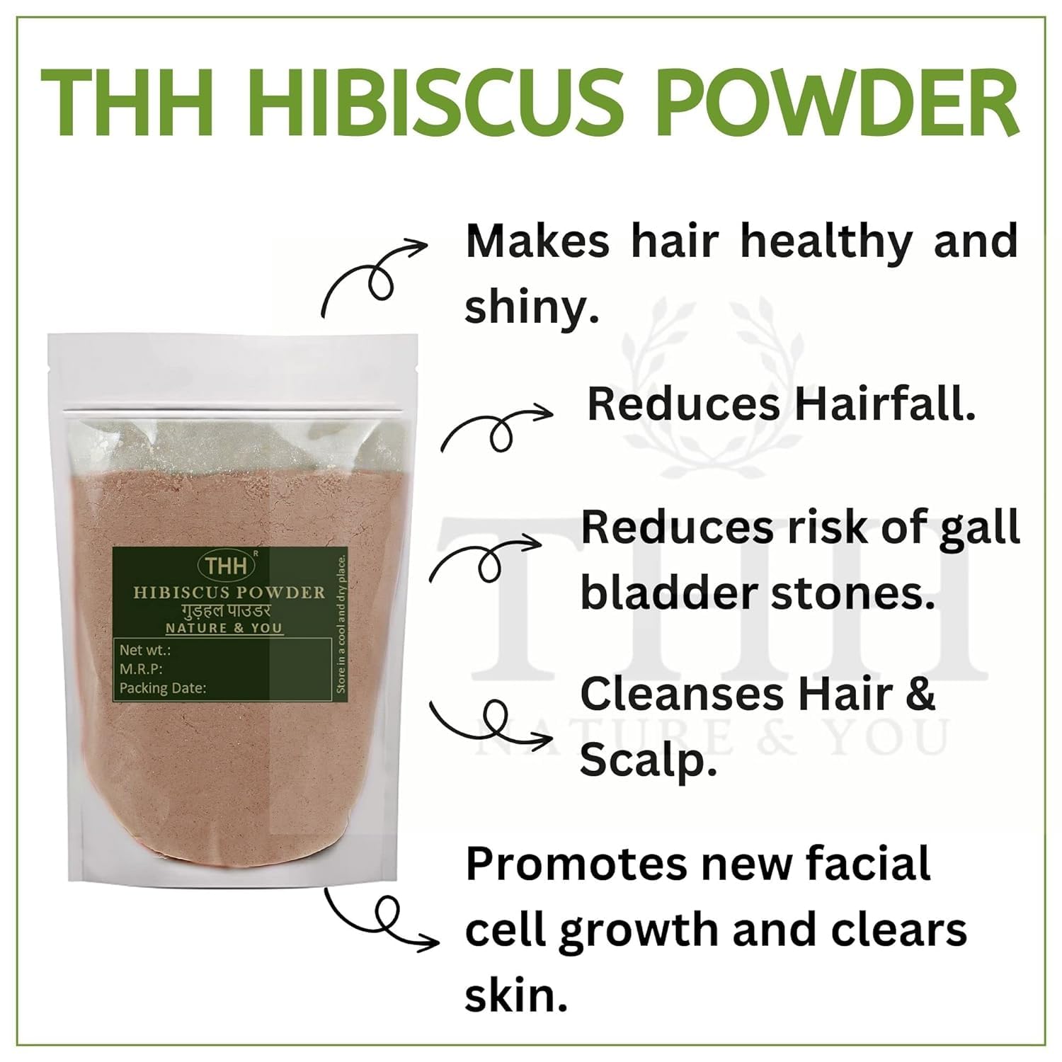 THH Organic & Herbal 400G Hibiscus Leaf Powder for Hair Growth & Scalp Care | Promotes Strong Hair, Healthy Scalp & Exfoliates Dead Skin Cells | Natural Hair Treatment for Thicker, Shinier Locks | Perfect for DIY Hair Masks & Scalp Treatments at Home
