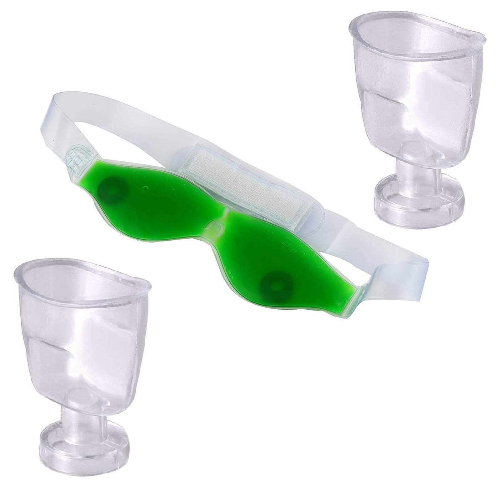 AHCS Acupressure Aloe Vera Cool Gel Eye Mask with 2-Piece Eye Wash Cup Kit - Relieve Puffiness, Dark Circles & Dry Eyes for Spa, Travel & Home Relaxation