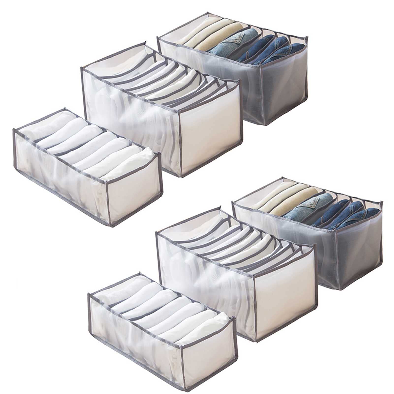 XUESHA 6-Pack Mesh Clothes Organizer Storage Box with 7/9 Grid Compartments - Drawer Divider for Jeans, Pants & Home Organization - Washable Closet Organizer for Bedroom, Dorm & Travel Use