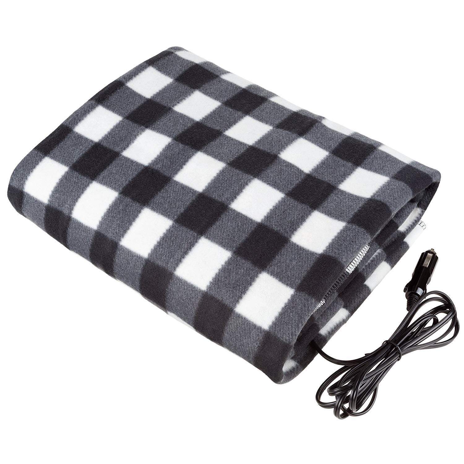 12V Electric Heated Car Blanket - Soft Fleece Travel Blanket for Cars, Trucks & RVs - Perfect for Winter Road Trips & Cold Weather (Grey/White) - Stay Warm During Commutes, Camping & Long Drives