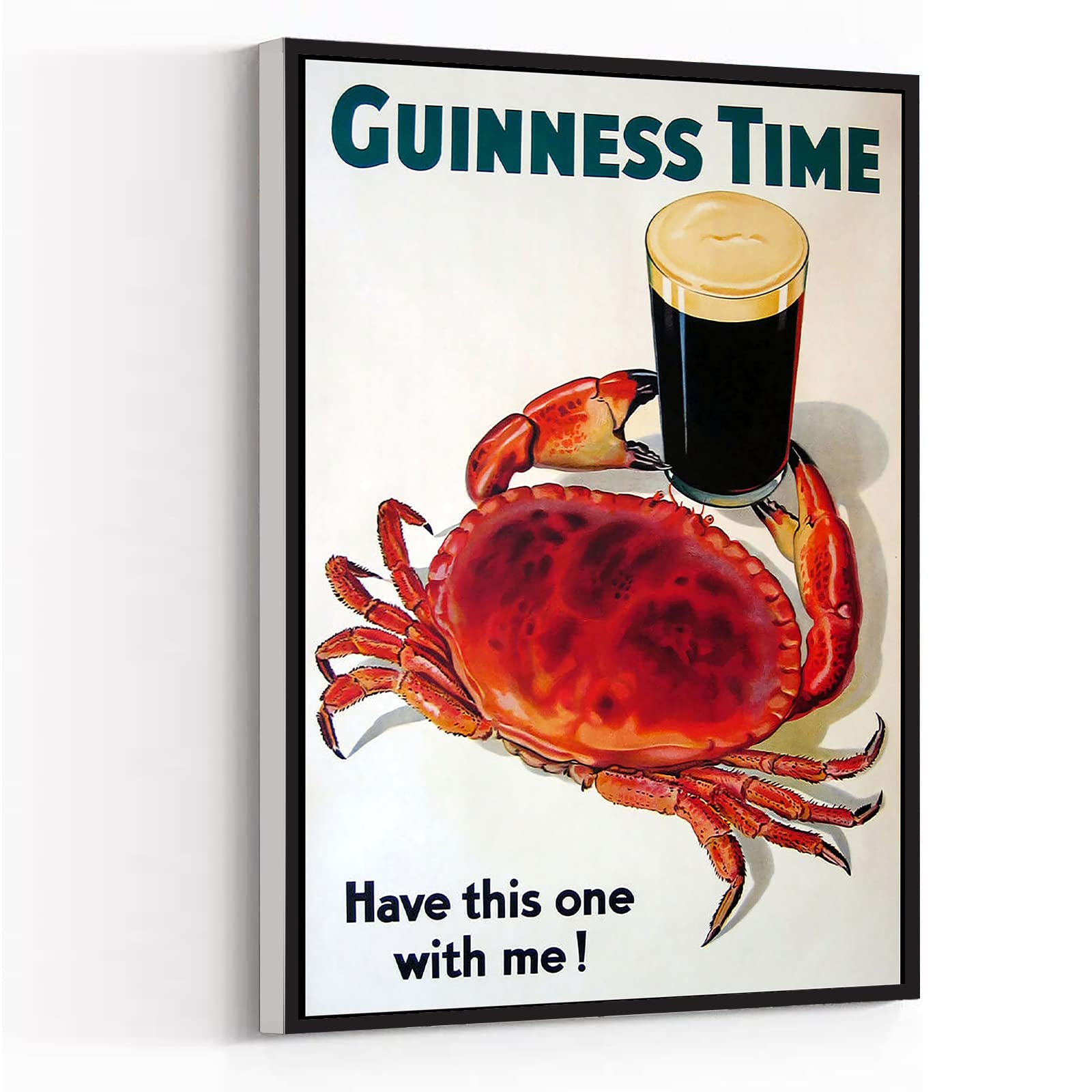 Vintage 70s Retro Travel Poster - Guinness Beer & Crab Ireland UK Wall Art, 8''x12'' Framed Canvas for Bedroom, Kitchen, Bathroom Decor | Perfect for Home, Office & Bar Decorations