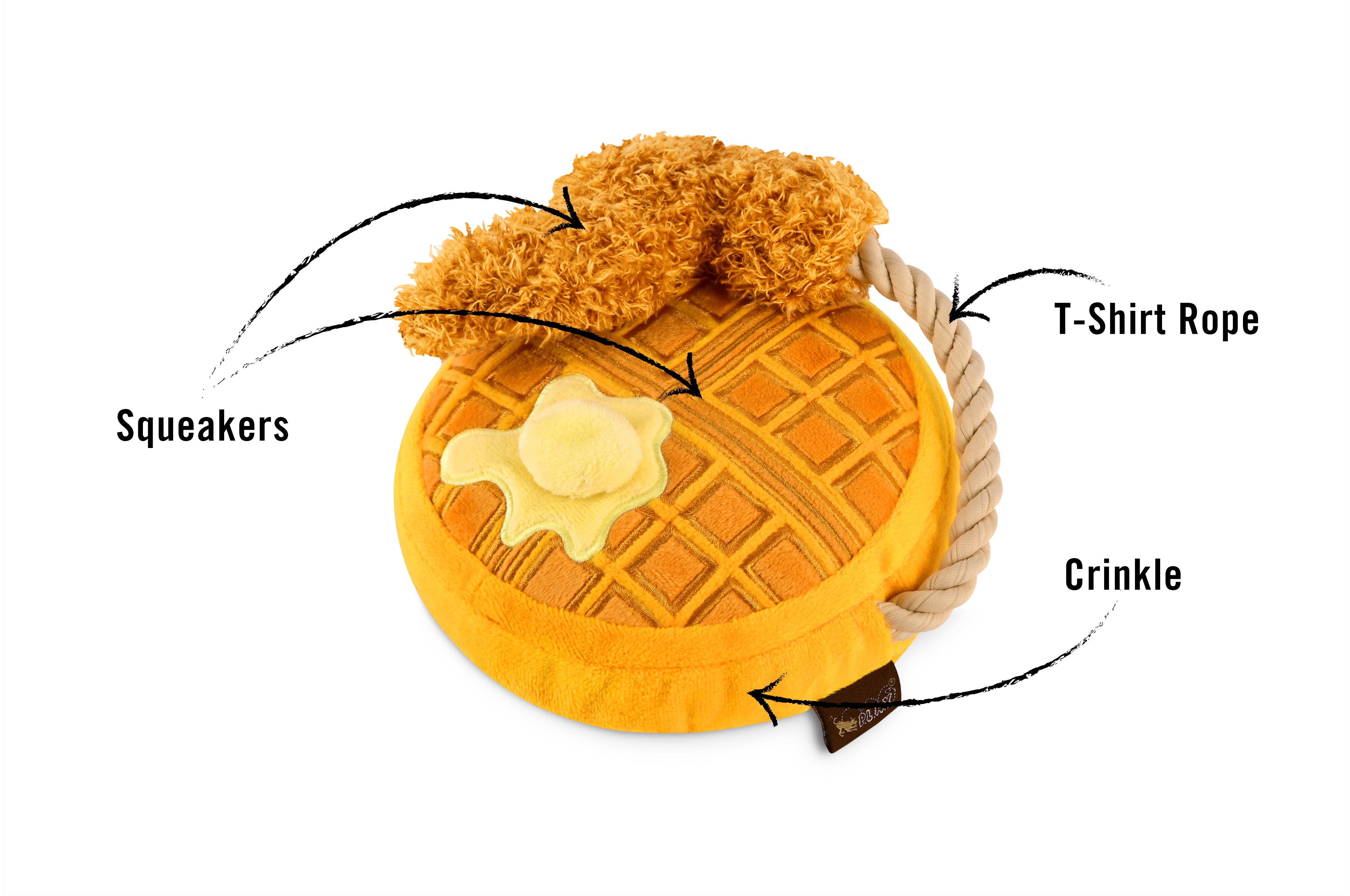 El Pollo y Waffle Plush Dog Toy - Barking Brunch™ Chew Toy for Dogs by Pet P.L.A.Y. | Soft & Durable Puppy Plaything for Fetch, Cuddling & Teething Relief