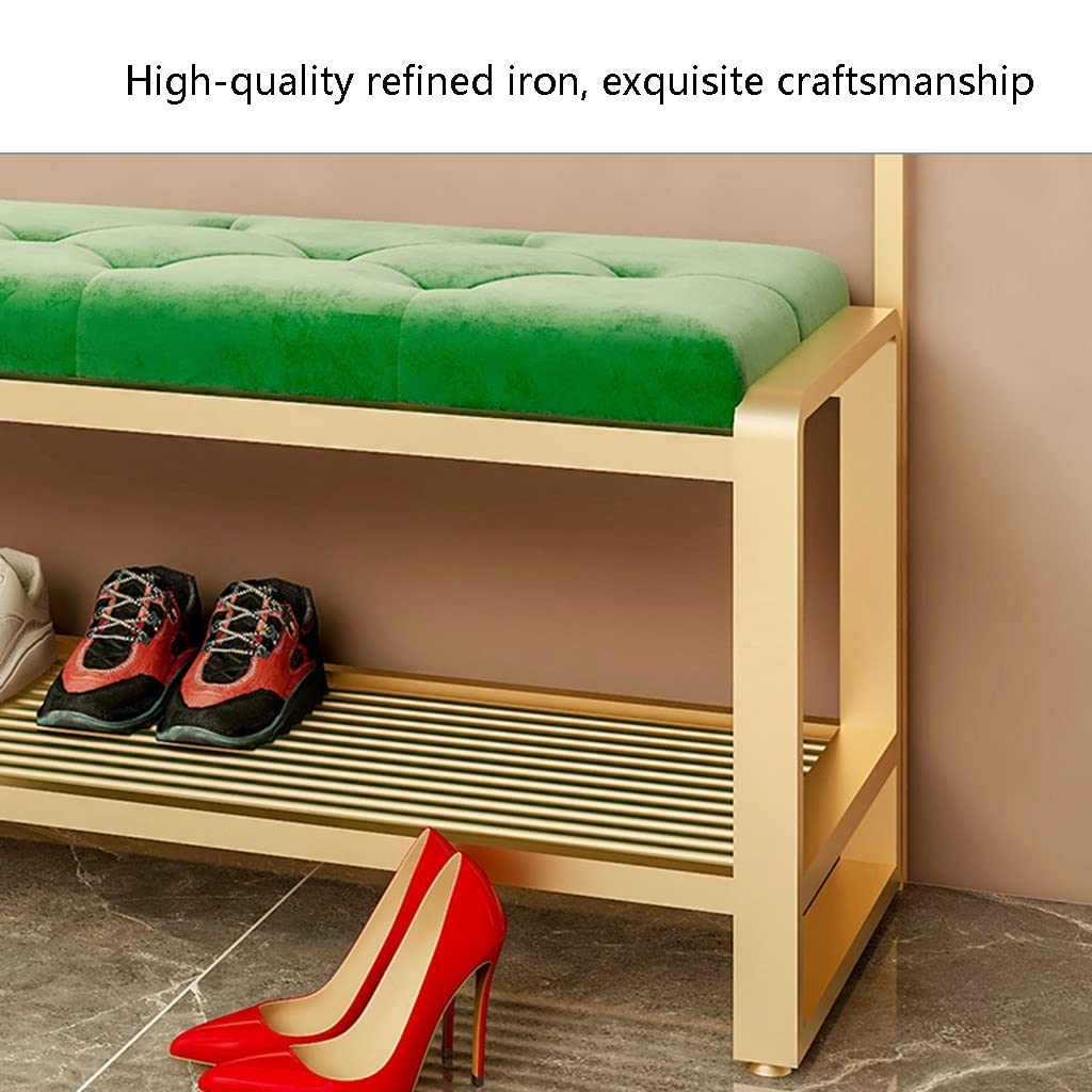 3-in-1 Hall Tree Coat Rack with Shoe Bench & Storage Shelf - Heavy Duty MDF Entryway Organizer with Metal Frame & Hooks (80x47x160cm, Gold Green) - Perfect for Hallway, Bedroom, Dorm & Small Space Entry Storage