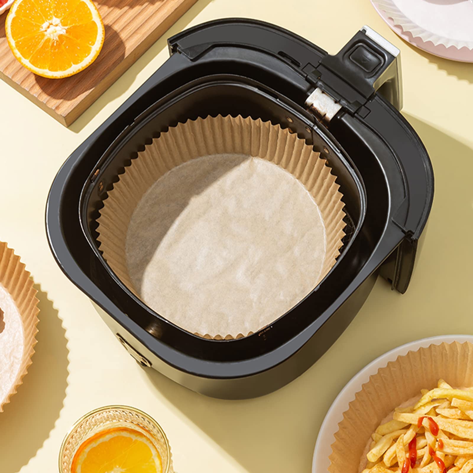 50PCS 6.3-inch Round Air Fryer Liners - Non-Stick, Oil & Water Proof Baking Paper - Food Grade Disposable Parchment Liners for Air Fryers (PET Pack) | Perfect for Healthy Cooking, Crispy Snacks & Easy Cleanup