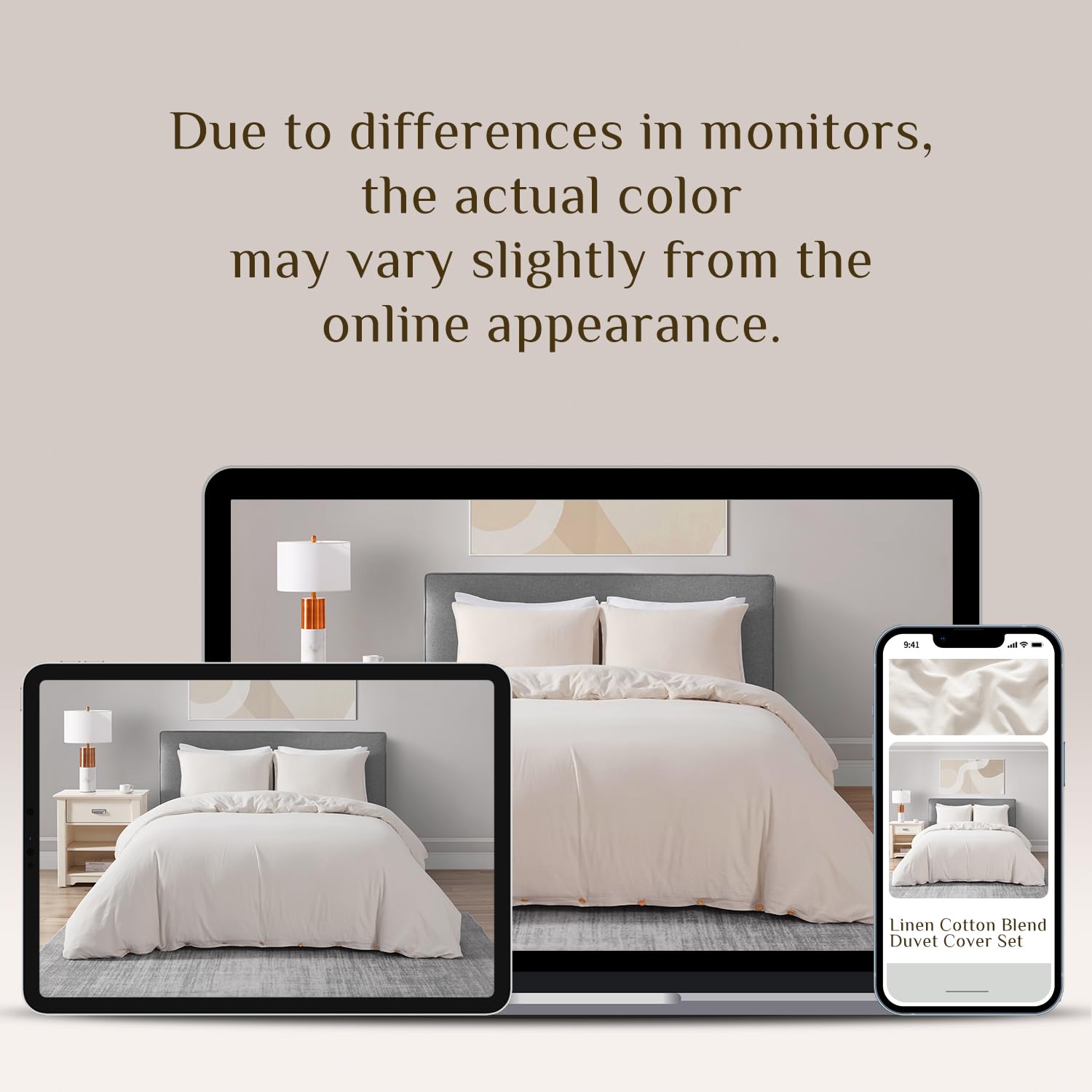 Premium Washed Linen Duvet Cover King Size - 3 Piece Lightweight Hypoallergenic Bedding Set with Button Closure & 8 Corner Ties (Linen Cotton Blend) - Perfect for Cozy Bedrooms, Guest Rooms & Airbnbs