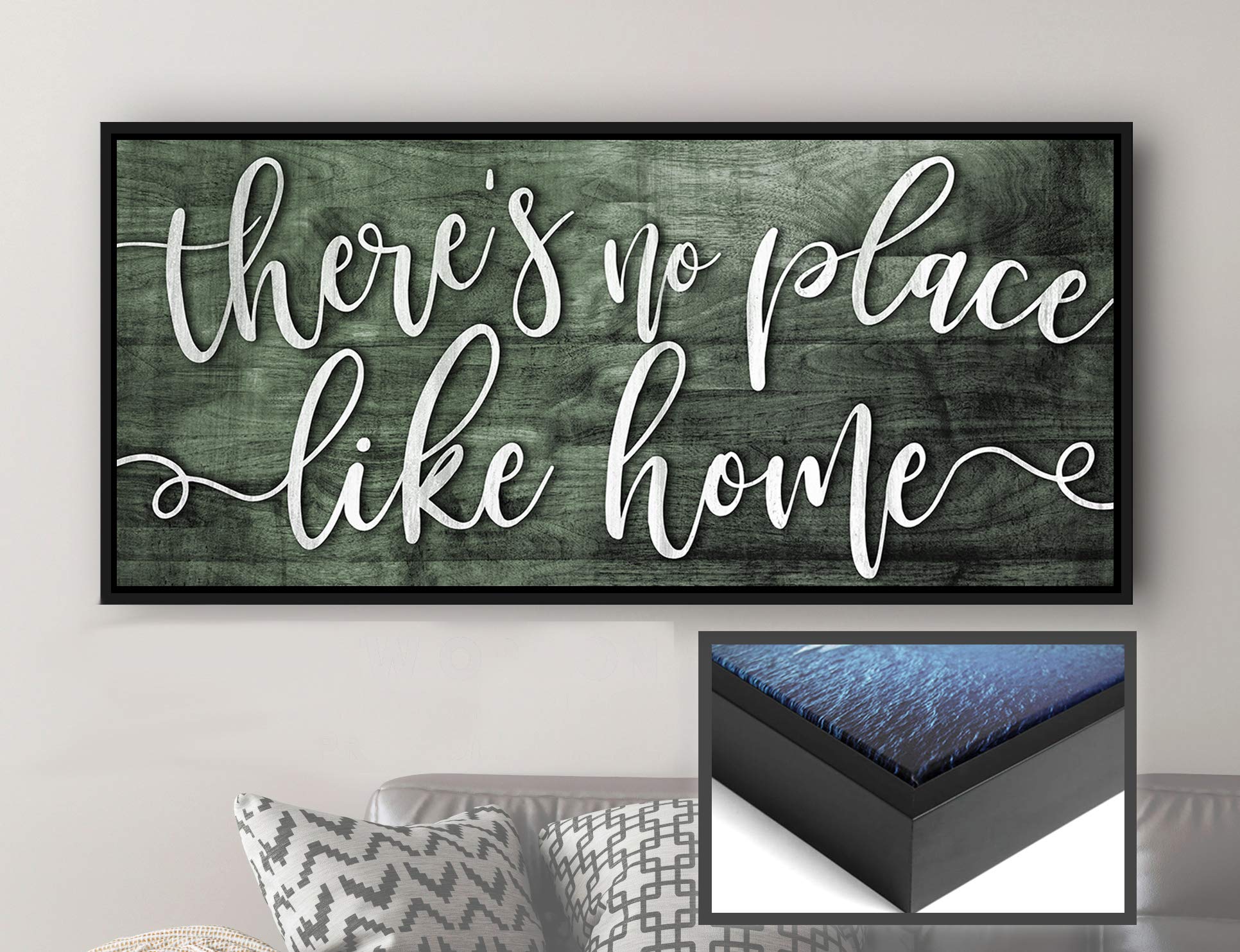Artistic Home Wall Decor - 'There's No Place Like Home' Rustic Framed Print (60x27 Inch, Moss Green & Black) - Perfect for Living Room, Housewarming Gifts & Farmhouse Style Interior Design