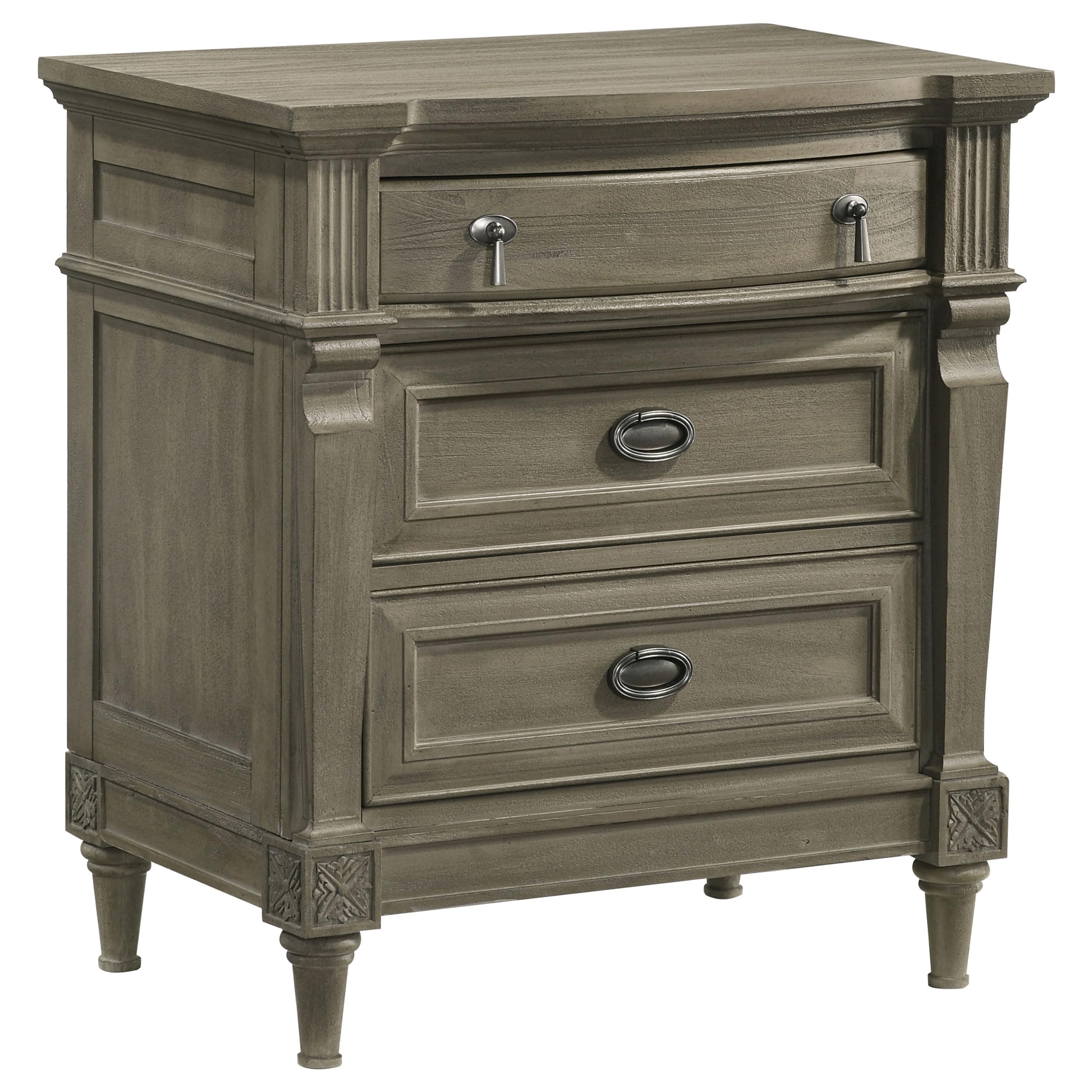 Pemberly Row 3-Drawer Traditional Wood Nightstand in French Gray - Classic Bedside Table for Bedroom, Living Room & Guest Room Storage