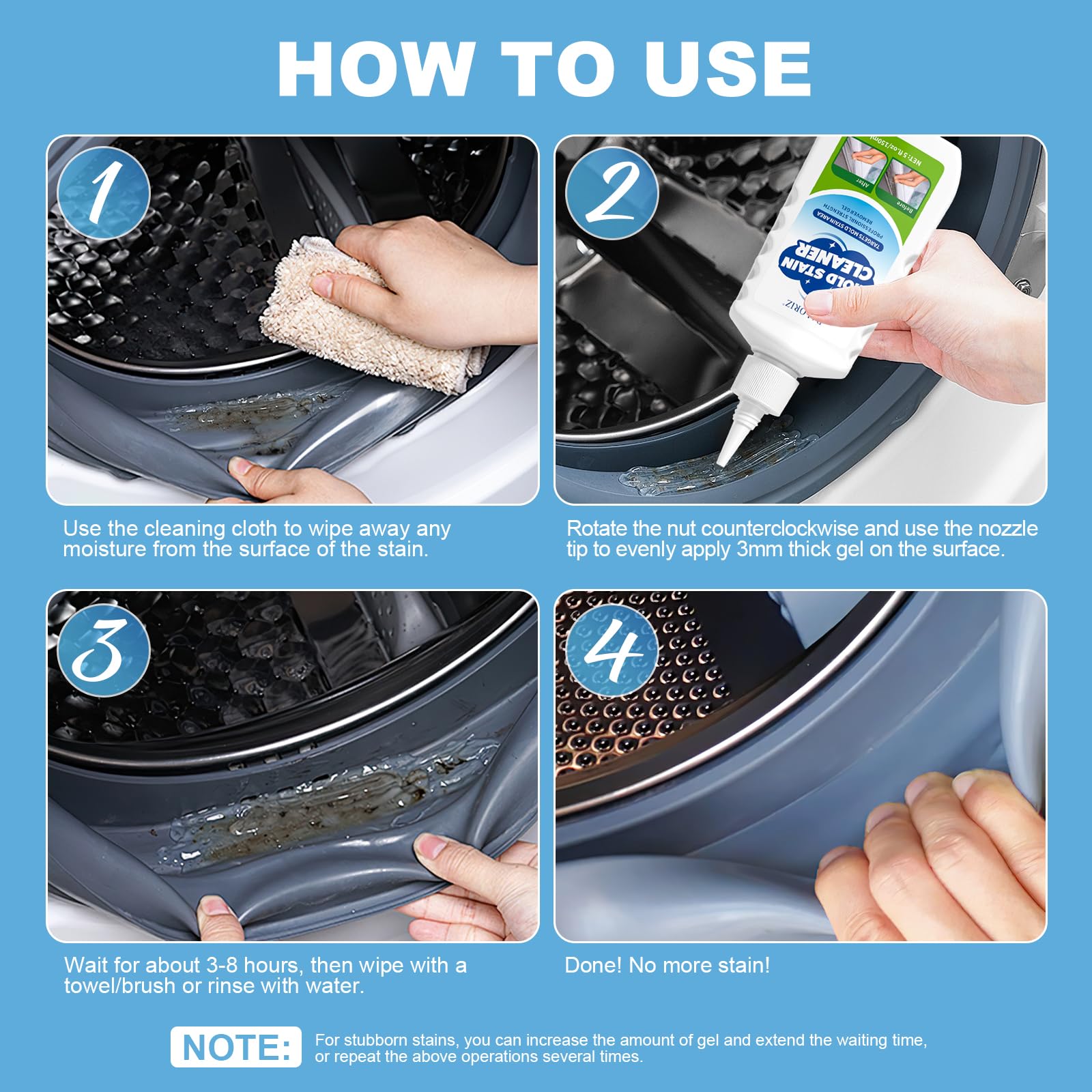 BALORIZ Mold Remover Gel - Powerful Stain Remover for Kitchen Sinks, Bathroom Tiles & Walls - Deep Cleaning Household Gel with Brush & Cleaning Cloth (5 fl.oz/150ml) - Perfect for Removing Tough Stains in Kitchens, Bathrooms & Household Surfaces