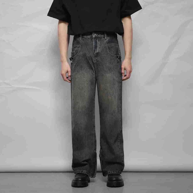 Vintage Washed American Style Men's Denim Jeans with High Street Foot Zipper Design - Trendy Summer Bottoms for Casual Wear & Street Fashion | 9C6633