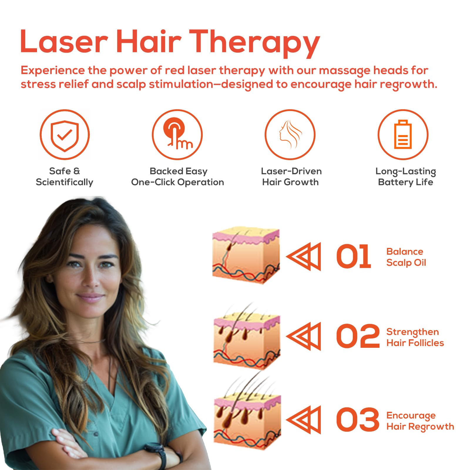 Laser Hair Growth Comb for Men & Women - Red Light Therapy Scalp Massager for Hair Loss Treatment & Stimulation - Electric Hair Regrowth Device for Thicker Fuller Hair - Perfect for Home Use & Salon Treatments