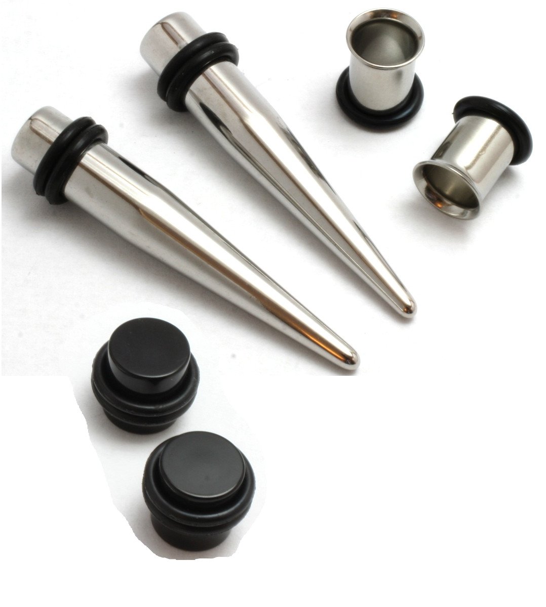3 Pairs Stainless Steel Ear Stretching Kit - Tapers, Tunnels & Black Plugs (00g to 14g) for Safe Ear Gauging | Perfect for Body Piercing, Stretching & Jewelry Replacement