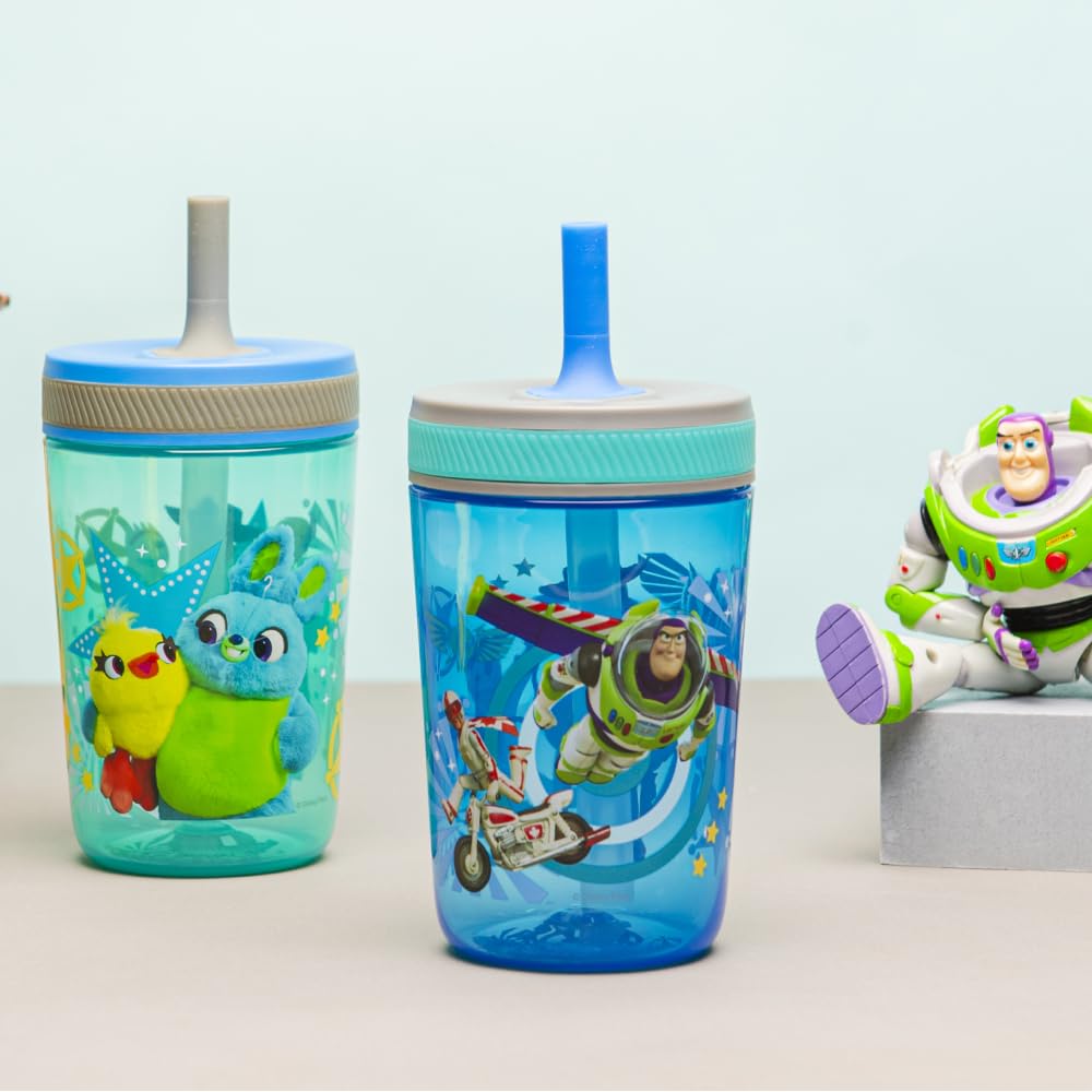 **Zak Designs Kelso 15 oz Tumbler Set (Toy Story 4 - Woody & Buzz 2-Piece Set) - Leak-Proof Toddler Cup with Screw-On Lid & Straw, Durable Plastic & Silicone - Perfect for Kids' Drinks, School, Travel & Outdoor Activities**