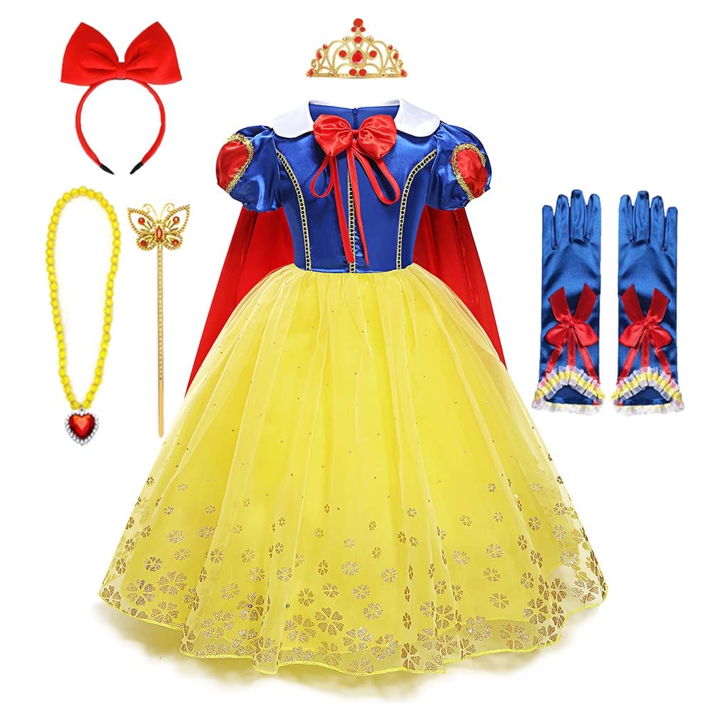 Snow White Princess Dress for Girls - Halloween, Carnival, Cosplay, Christmas & Birthday Costume with Cloak Accessories | Perfect for Dress-Up Parties, Themed Events & Disney Character Play