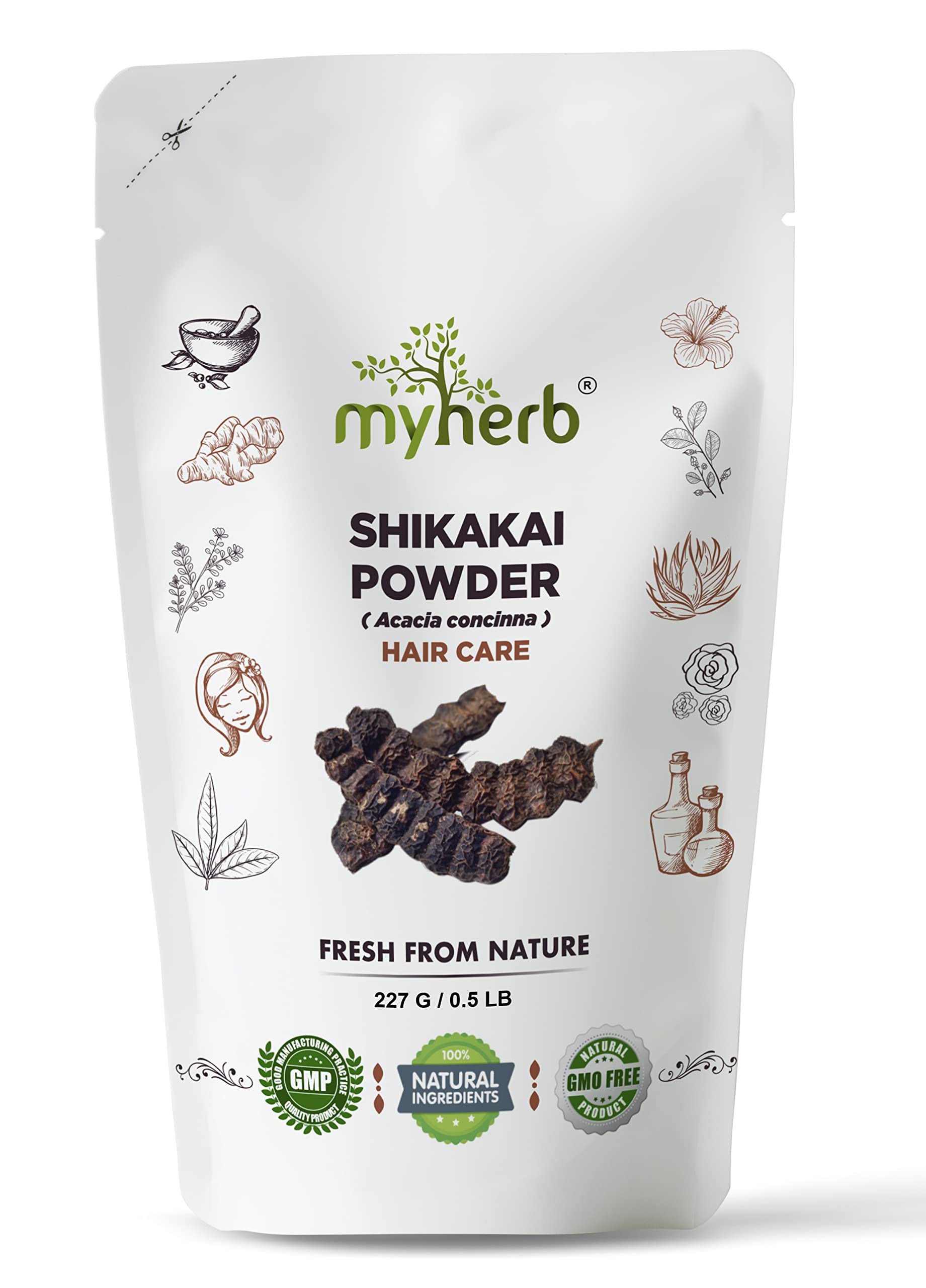 MYHERB 100% Organic Shikakai Powder (Acacia Concinna) - 8oz Natural Hair Conditioner & Cleanser for Men & Women | Promotes Hair Growth & Scalp Health | Ideal for DIY Hair Masks, Ayurvedic Treatments & Natural Hair Care Routine
