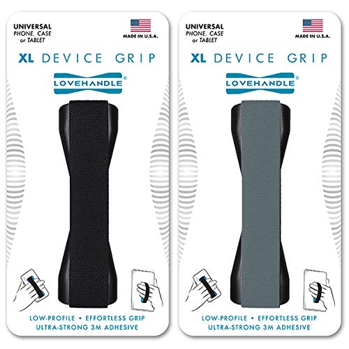 LOVEHANDLE Tablet Grip XL - Elastic Strap Finger Grip for Tablets & Large Smartphones, Black & Space Gray (LHT-01-BLK-SPCGRY, Pack of 2) - Perfect for Reading, Gaming, and Hands-Free Use