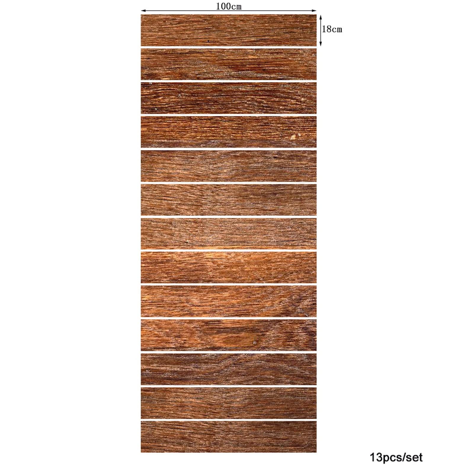 3D Self-Adhesive Removable Wood Texture Stair Stickers - 13-Piece Vinyl Decals for Stair Risers, Kitchen Tiles & Wall Murals | Realistic Grunge Wood Plank Design for Home Decor & DIY Projects