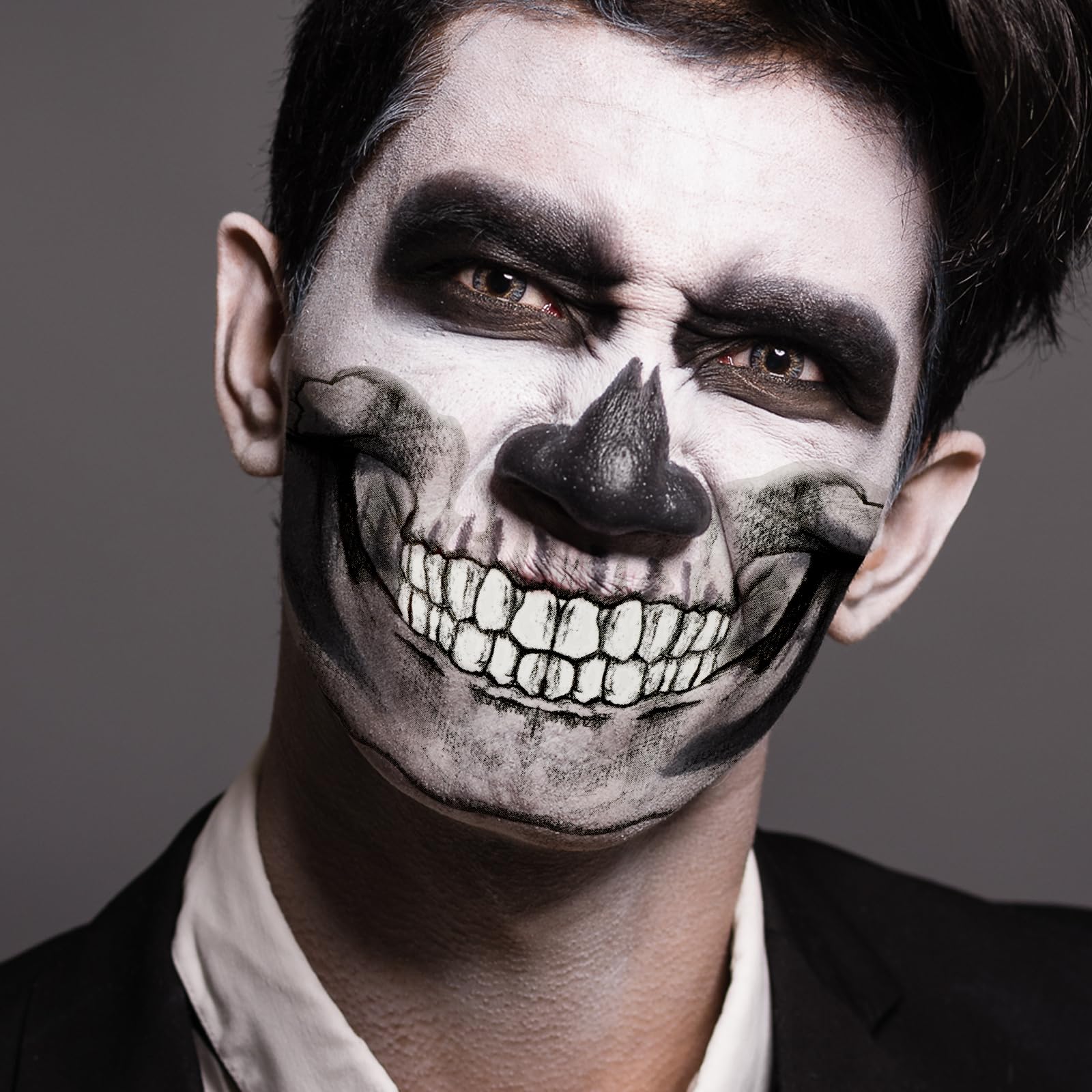 Halloween Face Tattoos & Fake Skeleton Stickers - Vampire Costume Accessories for Women & Men, Skull Temporary Tattoos & Zombie Makeup Kit for Adults & Kids - Perfect for Halloween Parties, Cosplay, Costume Contests & Spooky Decorations