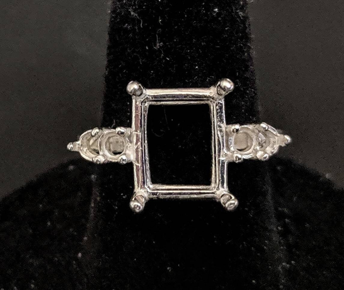 Solid Sterling Silver or 14kt Gold 9x7mm to 16x12mm Emerald Cut Pre-Notched Blank Ring Setting - Size 7 (163484/143484) - Perfect for Engagement Rings, Wedding Bands & Jewelry Making