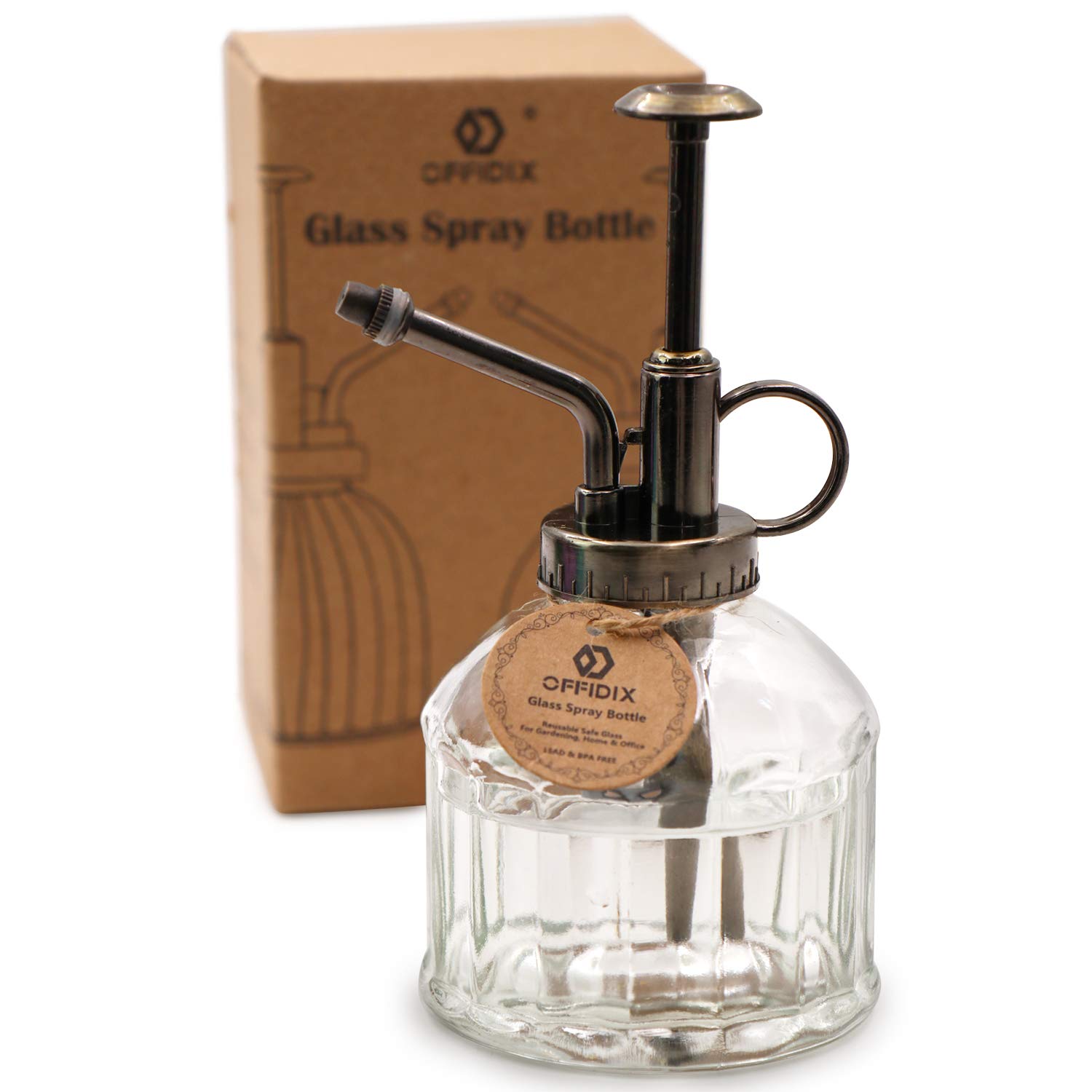OFFIDIX Clear Glass Plant Mister Bottle with Bronze Plastic Pump - 16oz Water Sprayer for Indoor Plants, Outdoor Gardening, Cleaning Solutions | Perfect for Succulents, Herbs, and Household Cleaning
