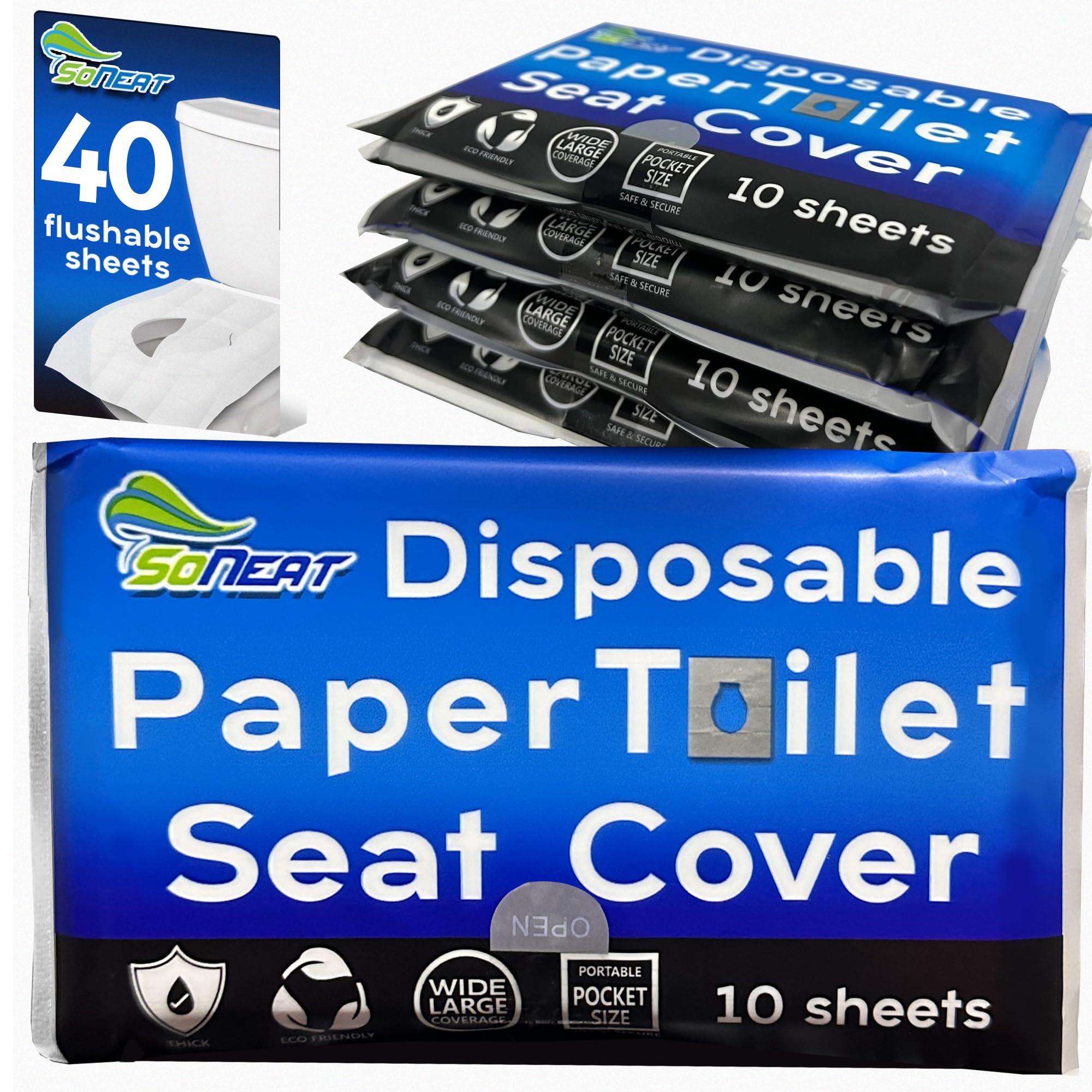 Disposable Toilet Seat Covers for Travel - 40 XL Flushable Sheets | Waterproof & Hygienic Protection for Kids & Adults | Perfect for Airports, Camping & Public Restrooms
