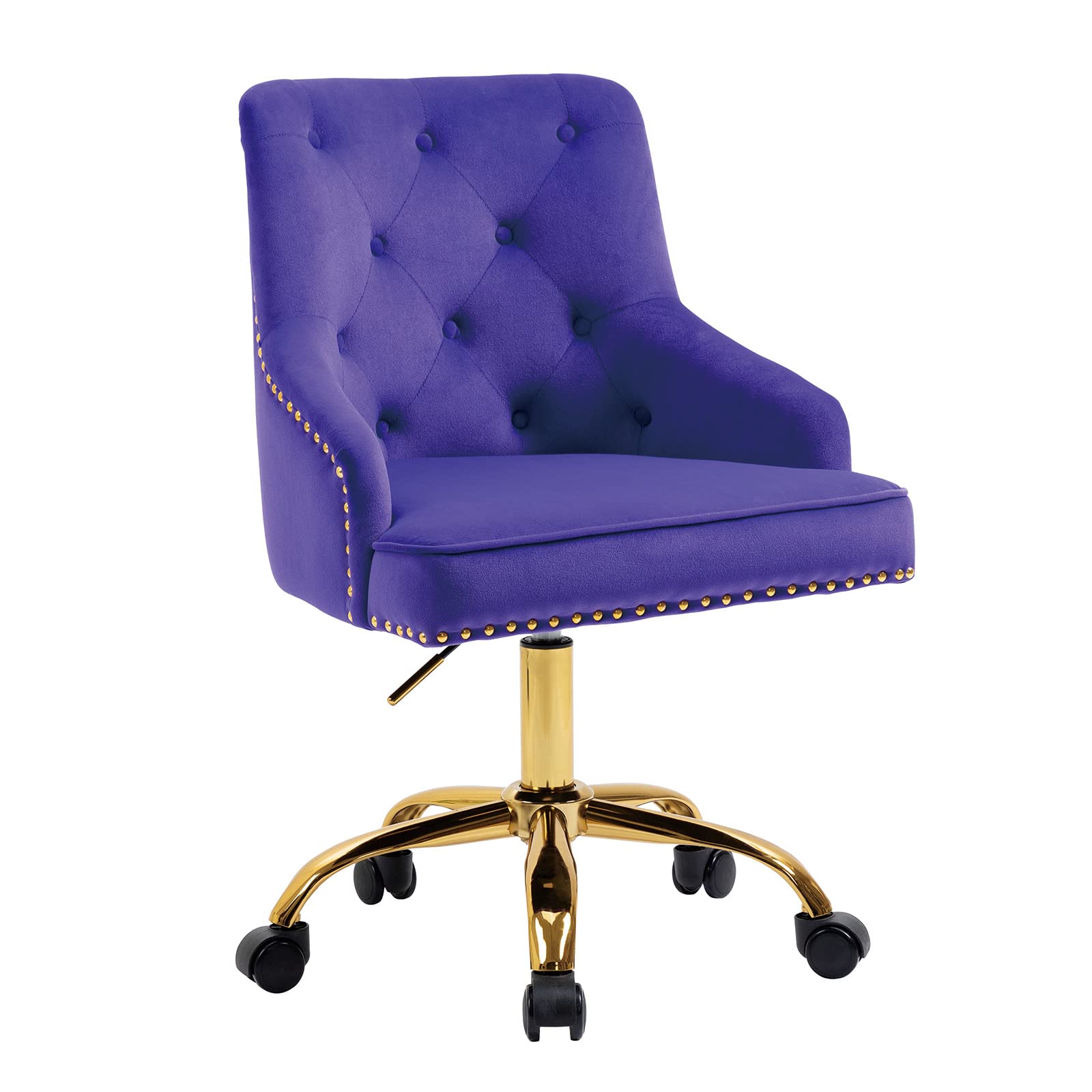 Modern Velvet Swivel Desk Chair with Adjustable Height & Wheels - Stylish Rolling Office Chair for Home, Bedroom, Study & Workspace - Perfect for Work, Gaming & Vanity Use (Purple)