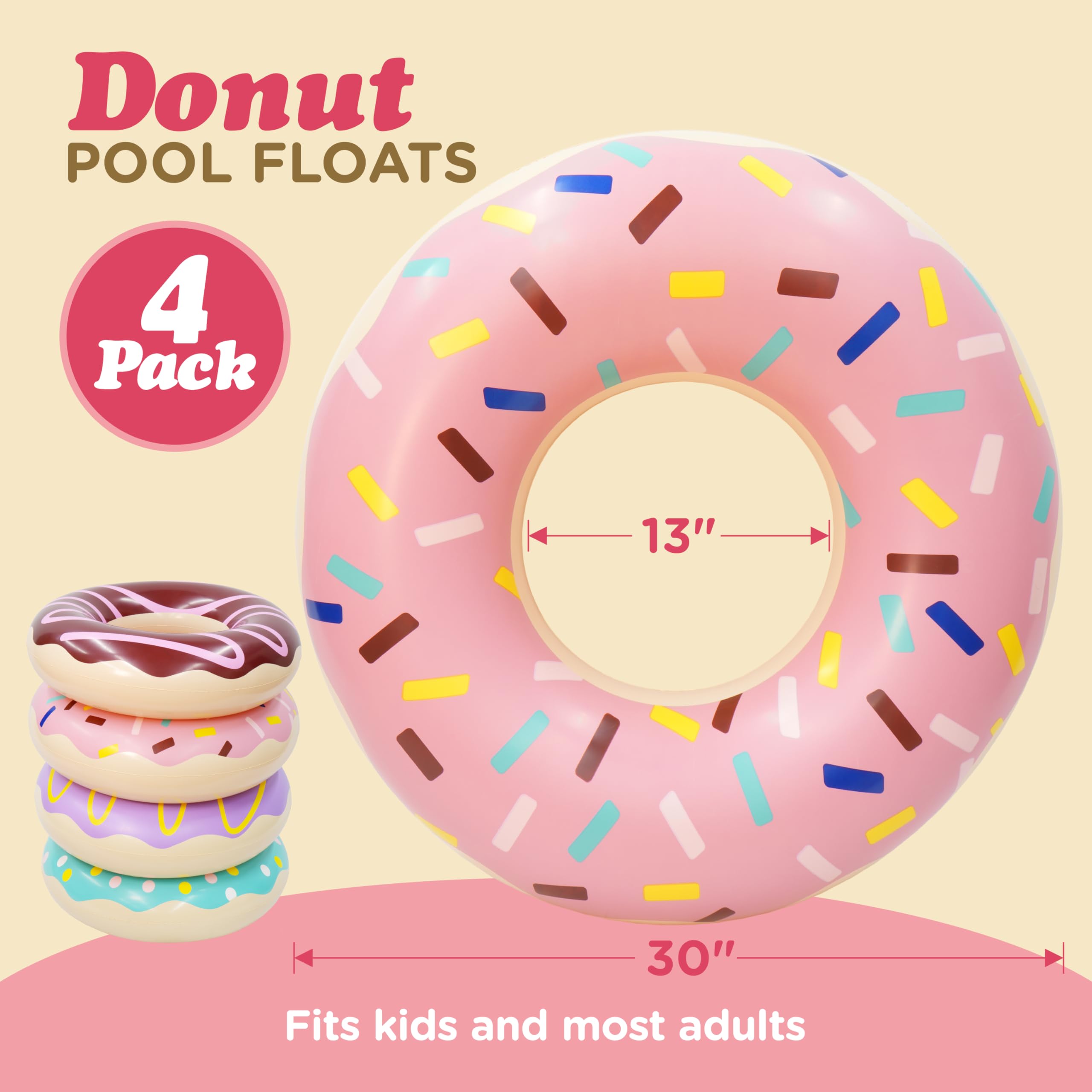 4E's Novelty Donut Pool Floats for Kids & Adults - 30